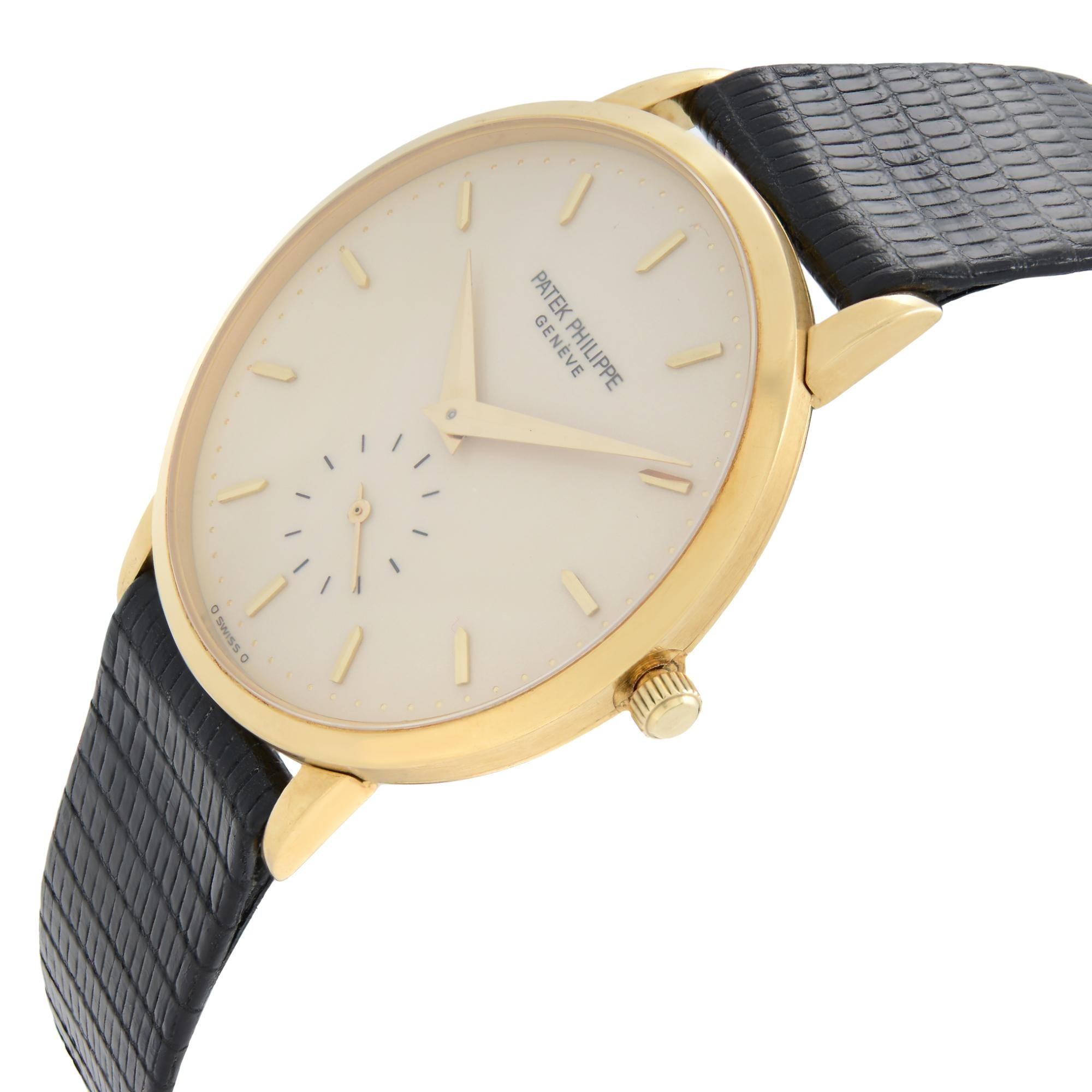 Patek Philippe Calatrava 18k Yellow Gold Cream Dial Mens Automatic Watch 3893J In Good Condition In New York, NY