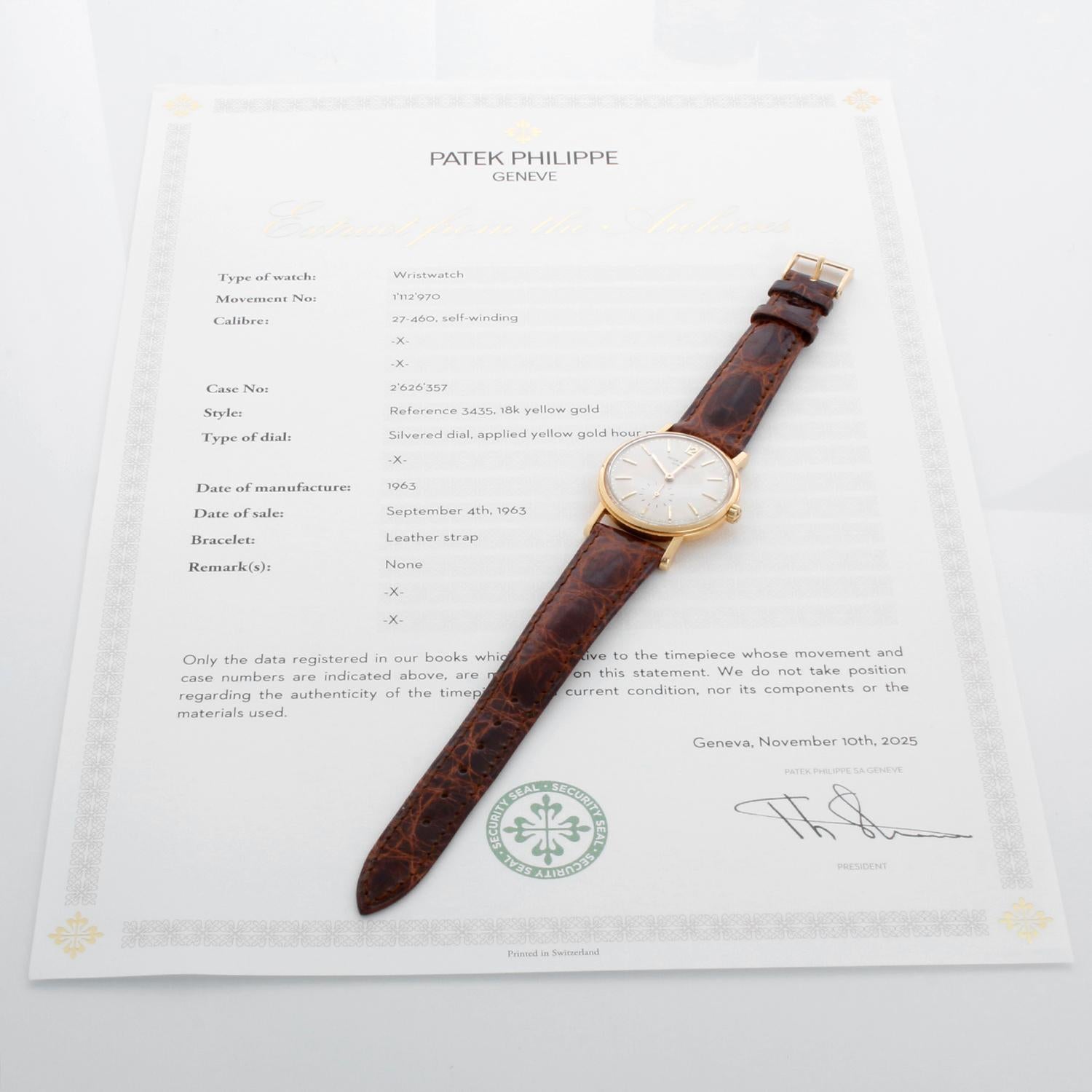 Herrenuhr aus 18 Karat Gelbgold von Patek Philippe Calatrava Ref. 3435 im Angebot 6