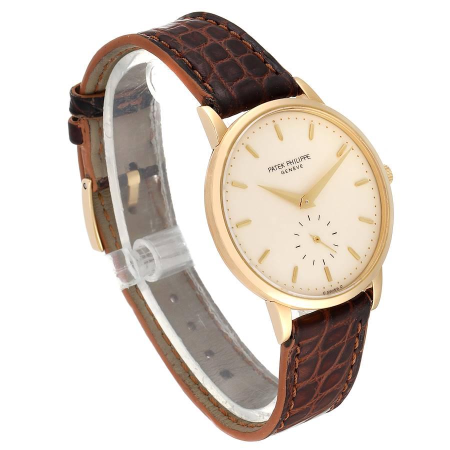 Herrenuhr von Patek Philippe Calatrava, 18 Karat Gelbgold Porzellan Zifferblatt 3893 im Zustand „Hervorragend“ im Angebot in Atlanta, GA
