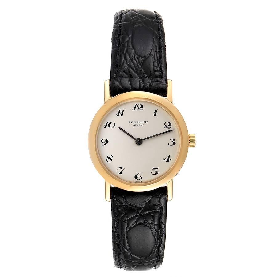 Patek Philippe Calatrava 18k Yellow Gold Silver Dial Ladies Watch 4184. Manual winding movement. 18k yellow gold case 26.0 mm in diameter. Extended lugs. 18k yellow gold rounded smooth bezel. Scratch resistant sapphire crystal. Silver dial with