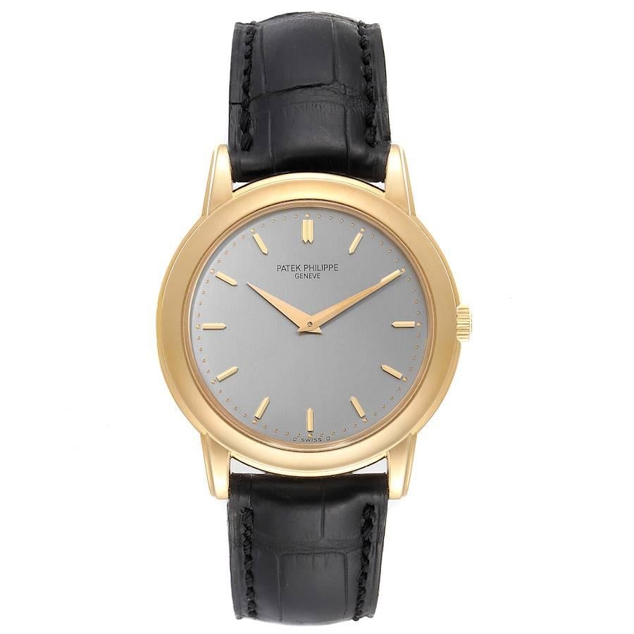 Patek Philippe Calatrava 18k Yellow Gold Silver Dial Mens Watch 5032. Automatic self winding movement. 18k yellow gold case 36.0 mm in diameter. 18k yellow gold bezel. Scratch resistant sapphire crystal. Silver opaline dial with applied faceted