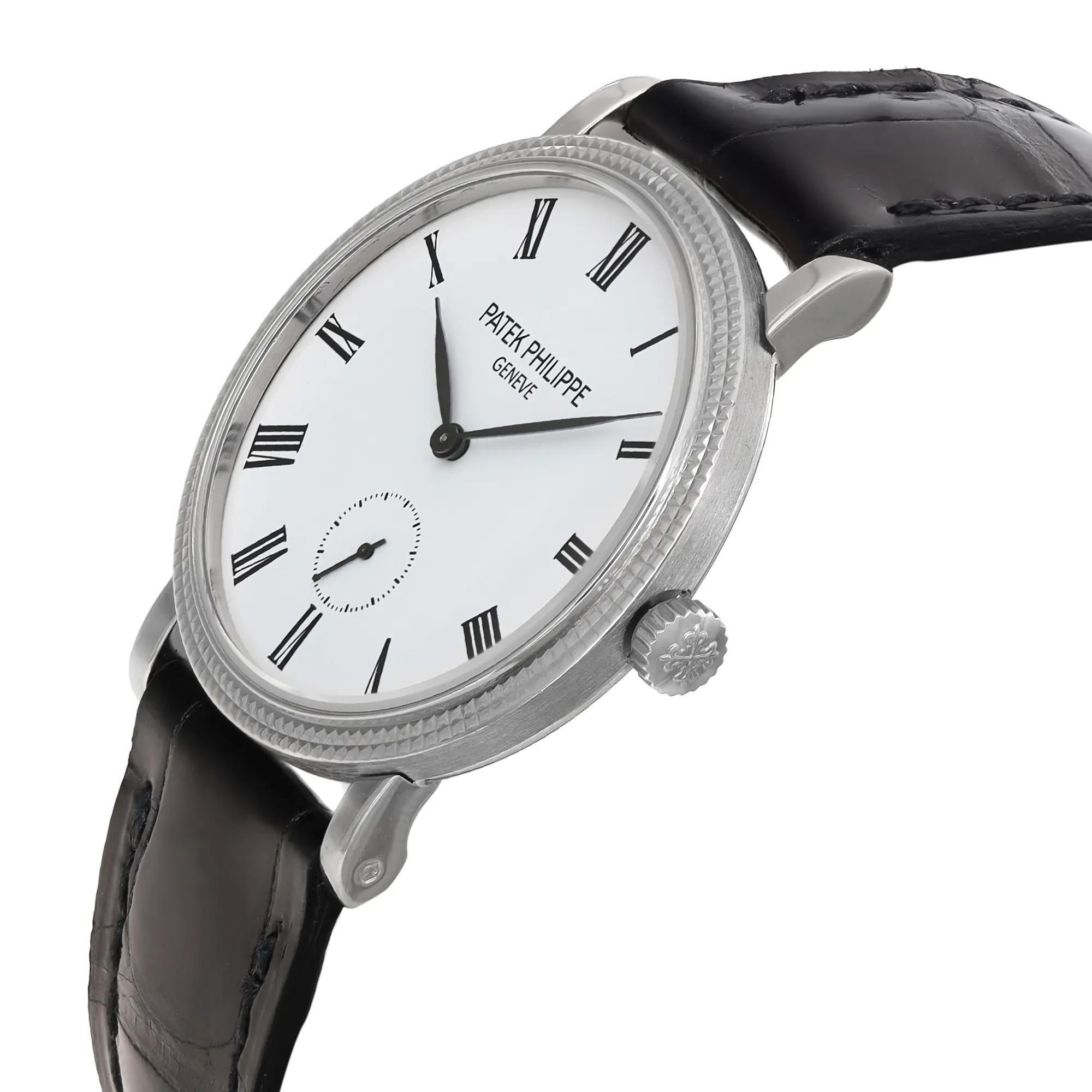 Patek Philippe Calatrava 31mm 18K White Gold White Dial Watch 7119G-010 In Excellent Condition In New York, NY