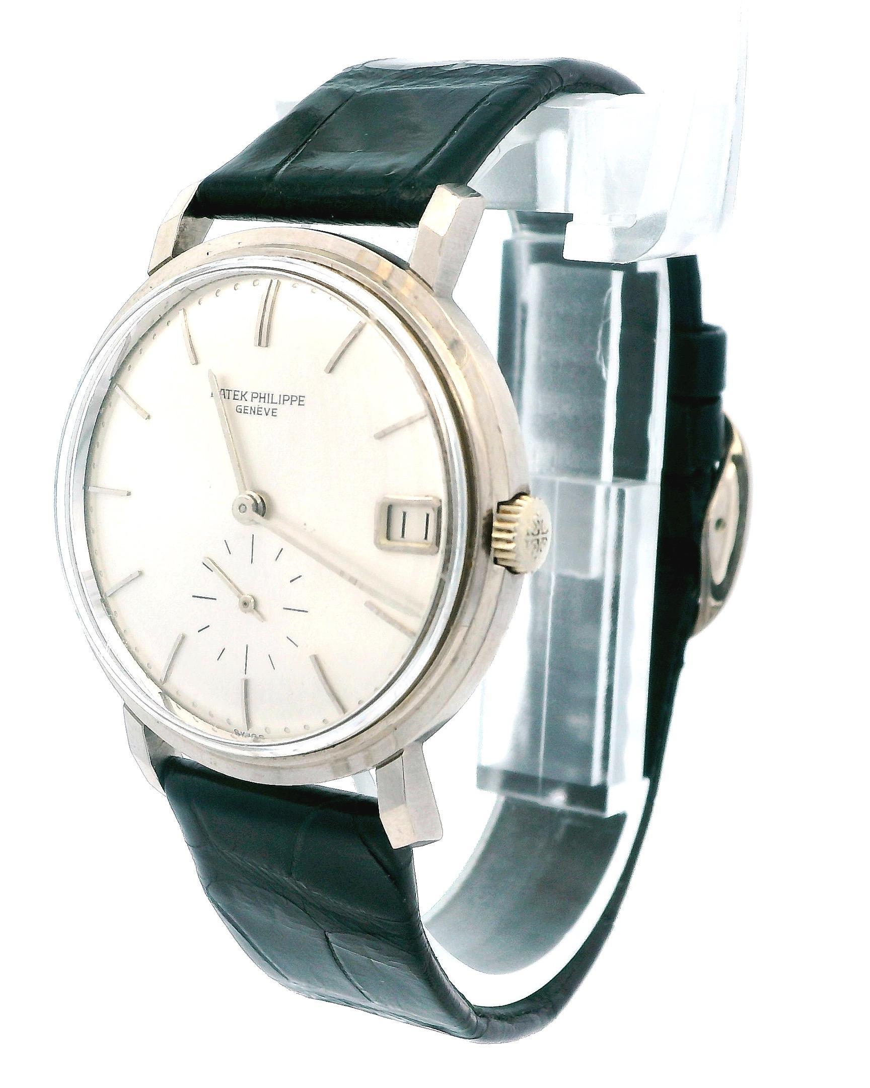 The Patek Philippe Calatrava 3445G is an exquisite men's watch that embodies timeless elegance and craftsmanship. With a 35mm case crafted from 18K white gold, this watch exudes a luxurious appeal. The bezel is also made from 18K white gold,
