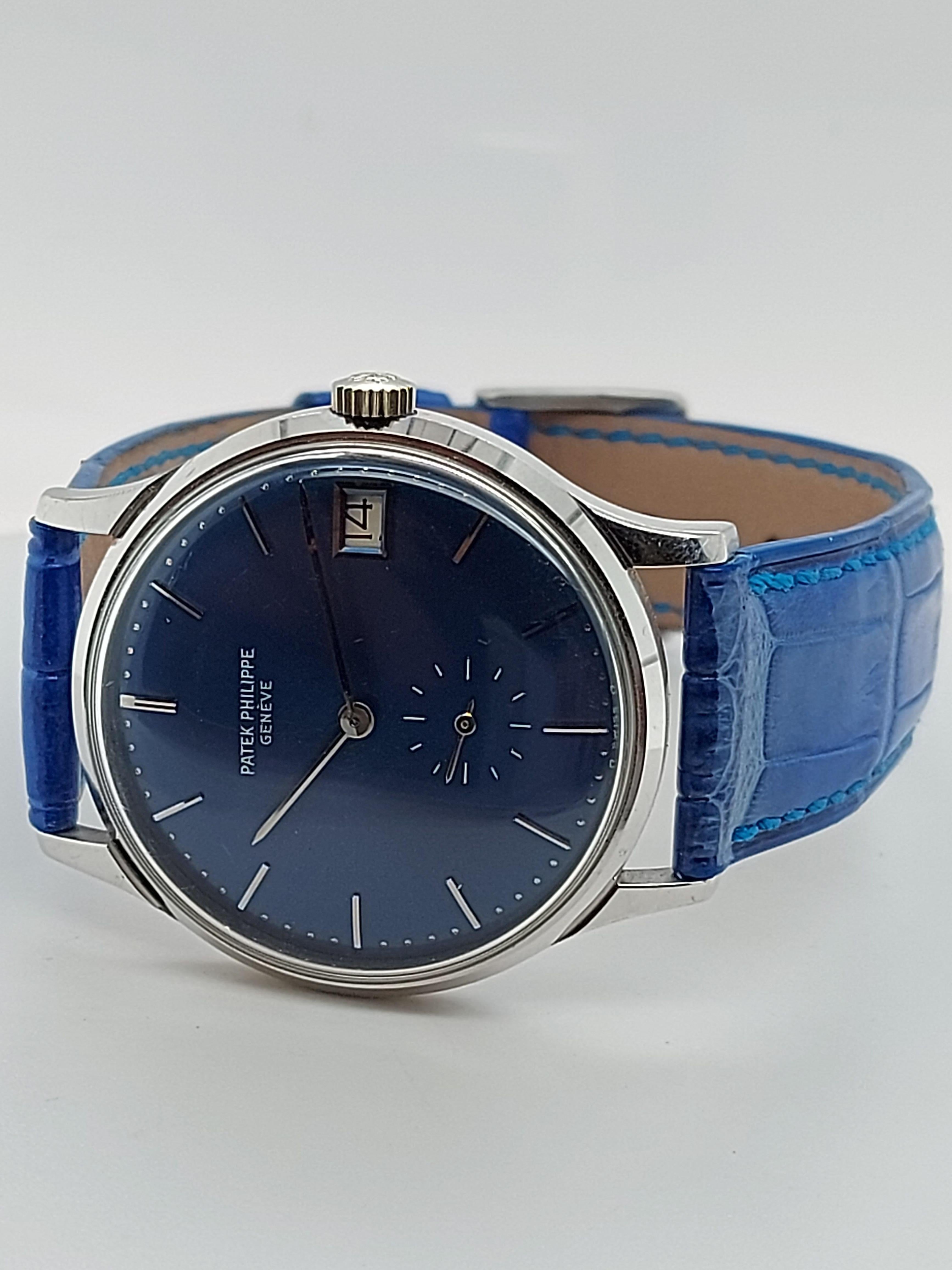 Patek Philippe Calatrava 3514 Wristwatch, Automatic, White Gold Case, Blue Dial 2