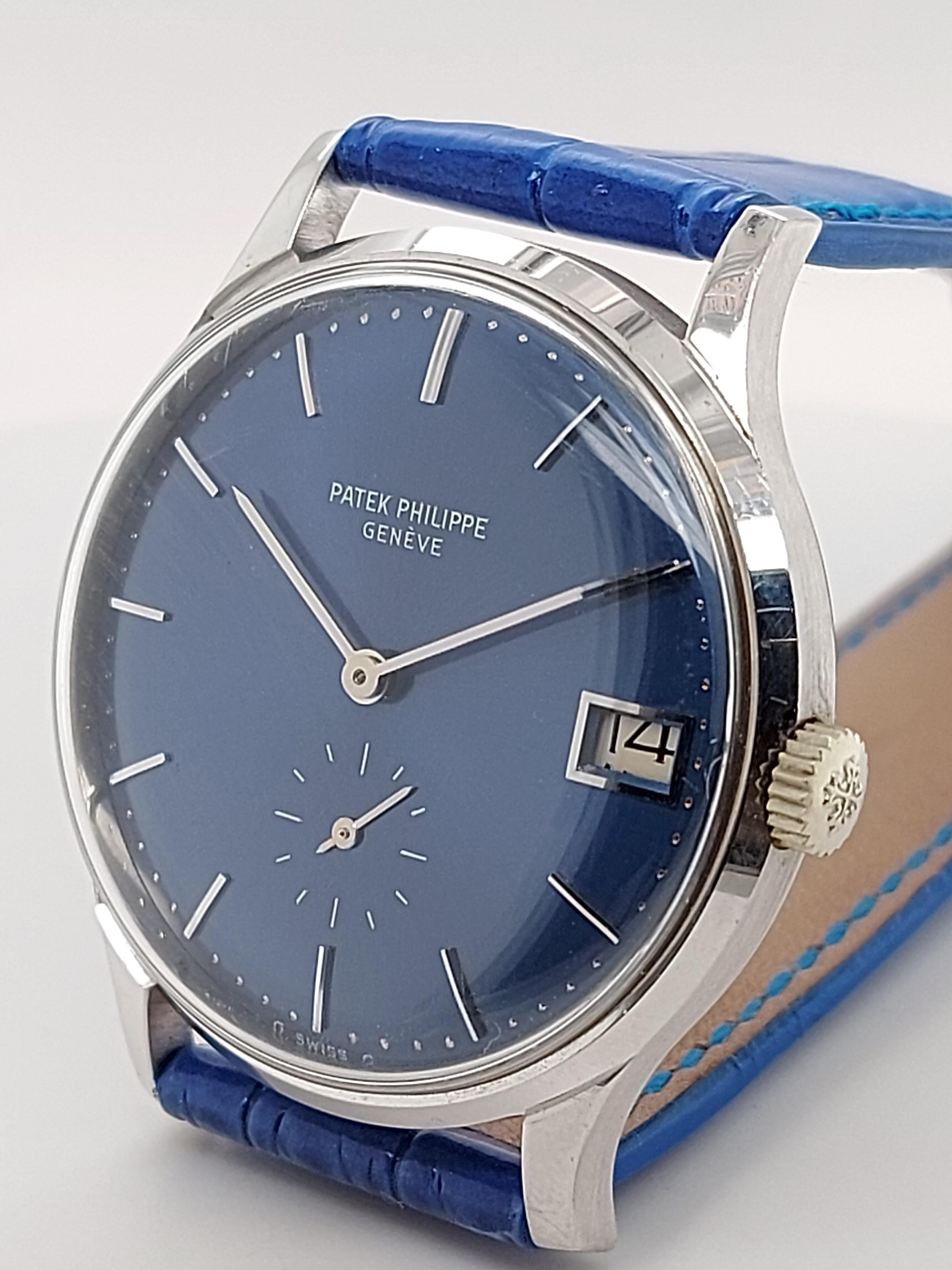 Artisan Patek Philippe Calatrava 3514 Wristwatch, Automatic, White Gold Case, Blue Dial