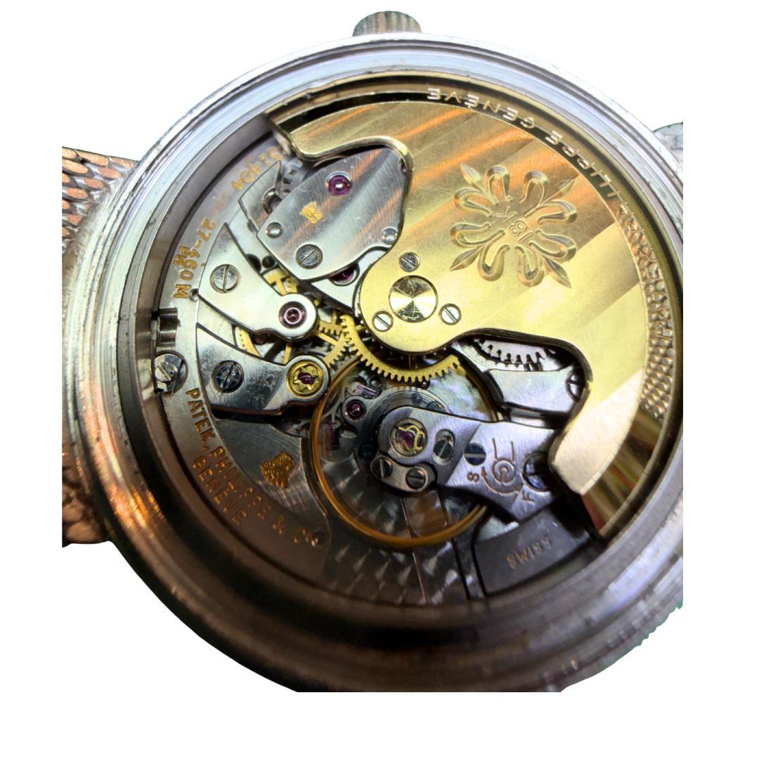 Patek Philippe Calatrava 35MM 18K White Gold Mesh Bracelet Gray Dial Watch In Excellent Condition For Sale In Miami, FL