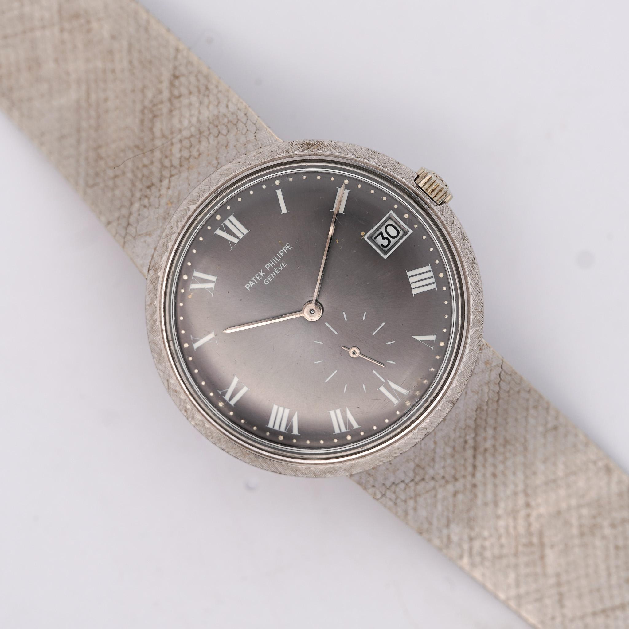 Patek Philippe Calatrava 35MM 18K White Gold Mesh Bracelet Gray Dial Watch For Sale 1