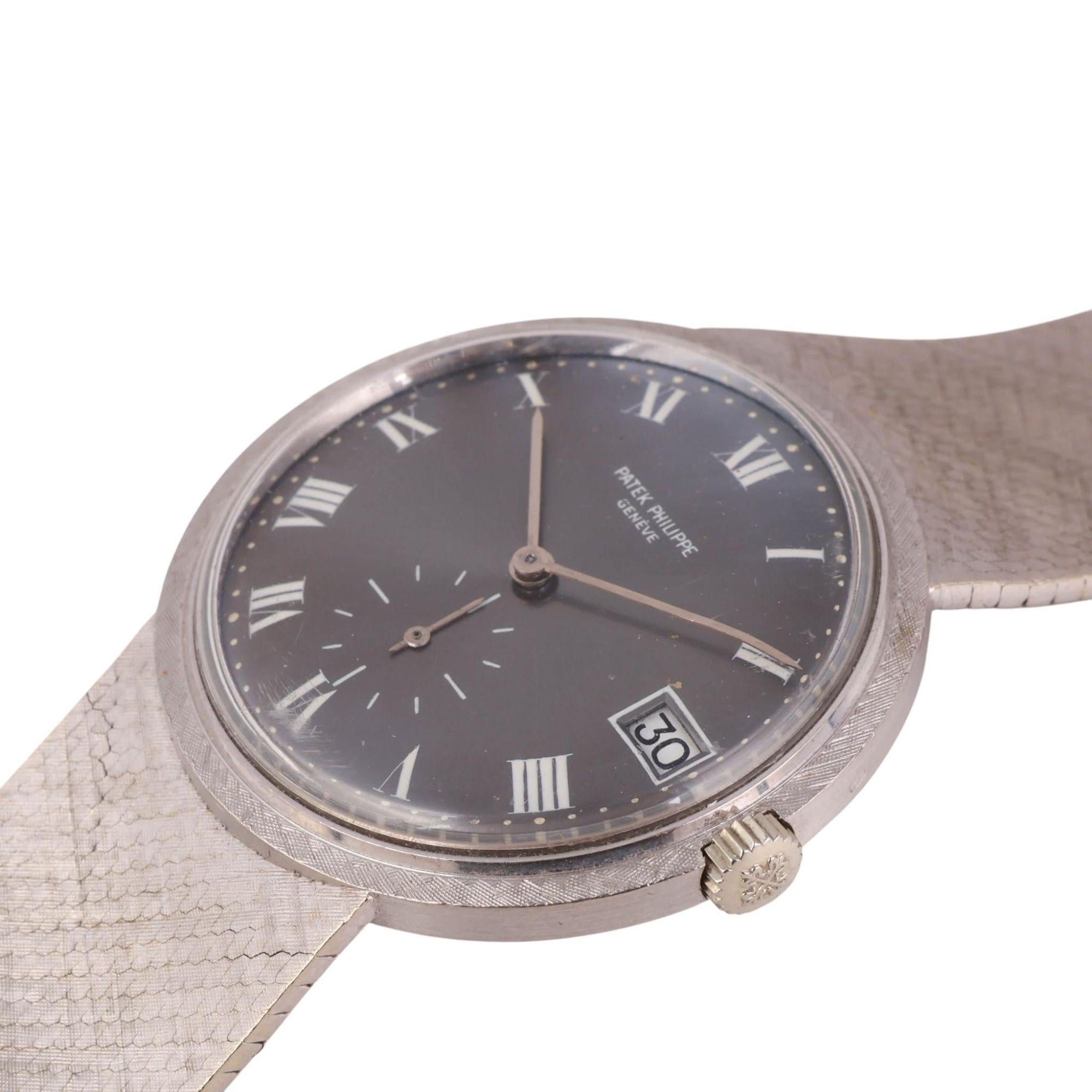 Patek Philippe Calatrava 35MM 18K White Gold Mesh Bracelet Gray Dial Watch For Sale 2