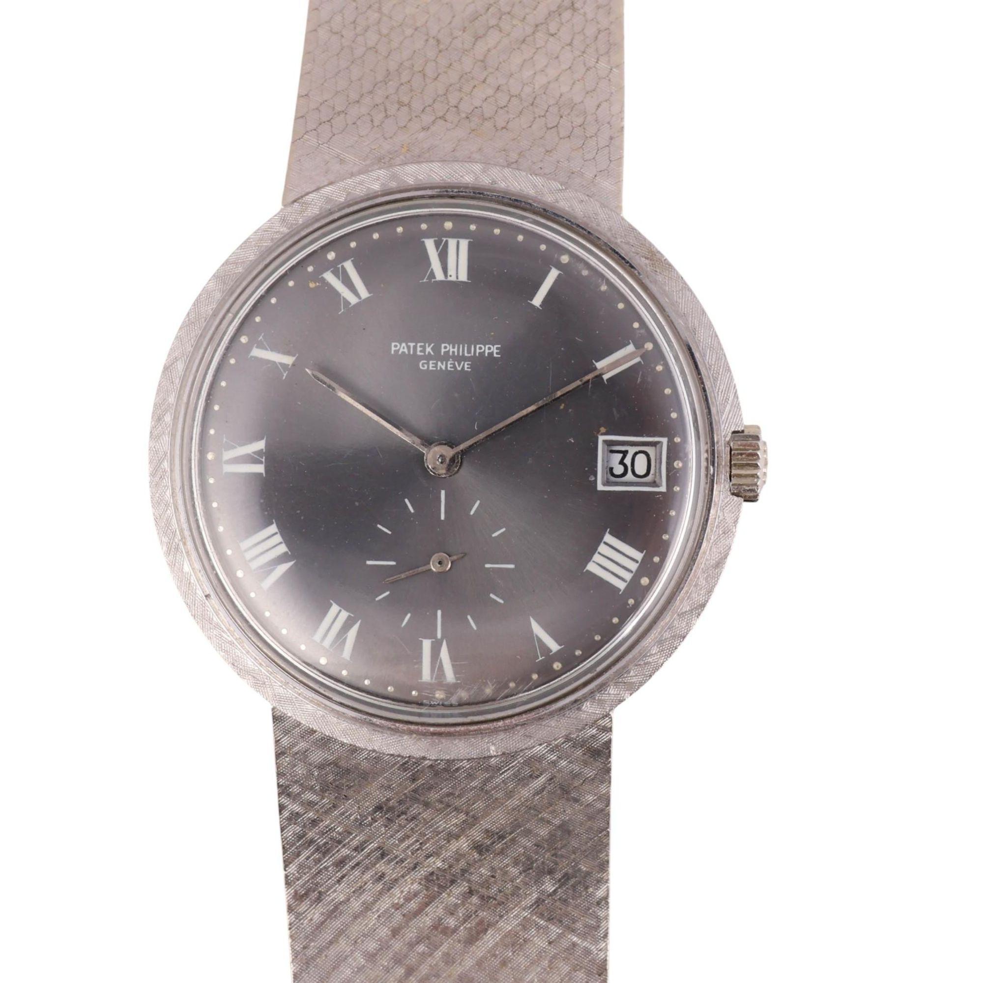 Patek Philippe Calatrava 35MM 18K White Gold Mesh Bracelet Gray Dial Watch