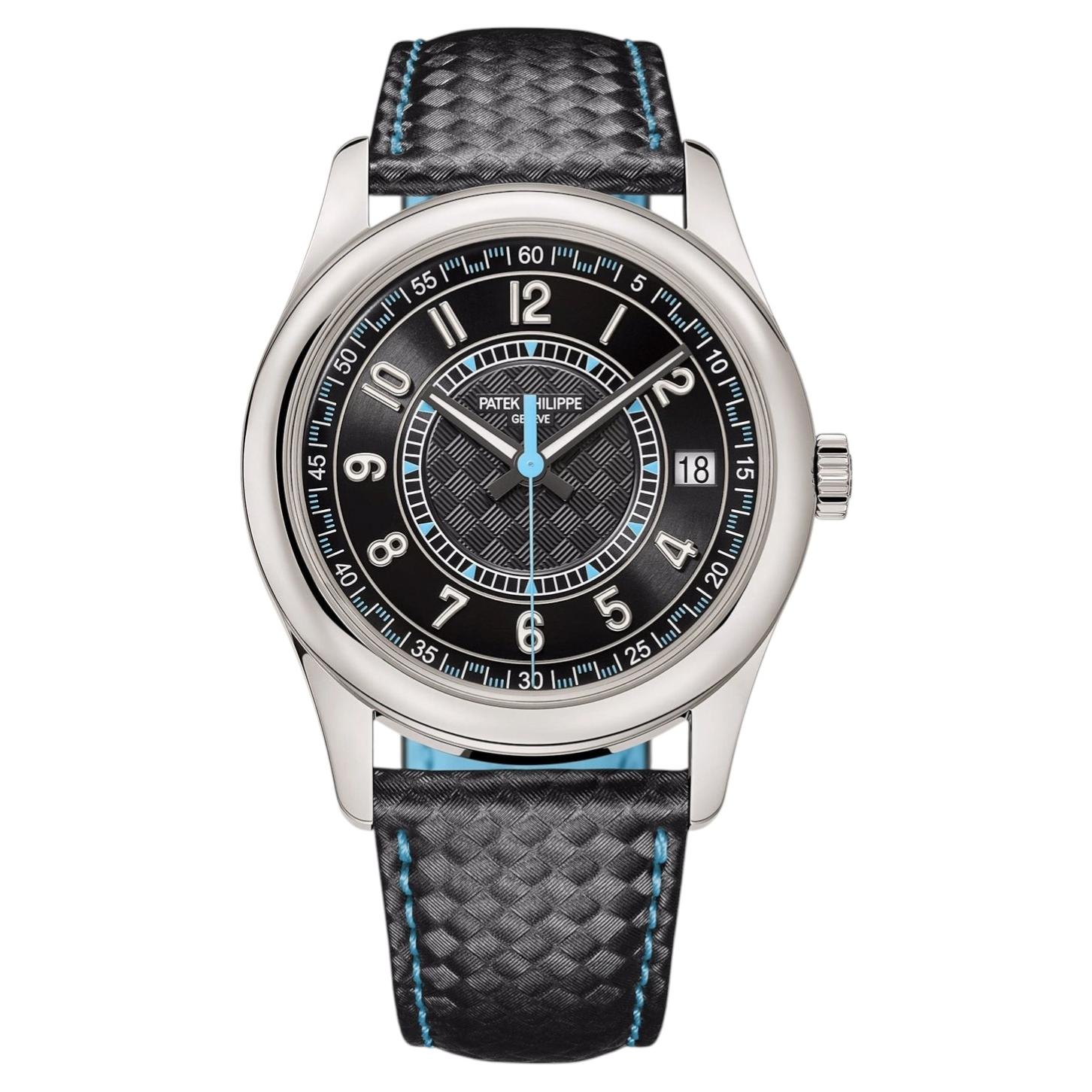 Patek Philippe Calatrava 40mm blaue Akzente schwarzes Zifferblatt Weißgold Uhr 6007G-011