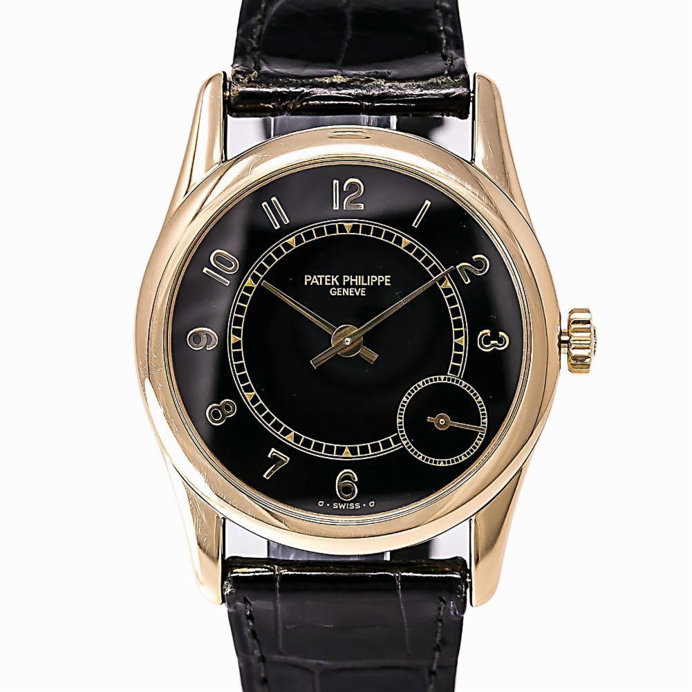 Contemporary Patek Philippe Calatrava 5000J, Black Dial Certified and Warranty For Sale
