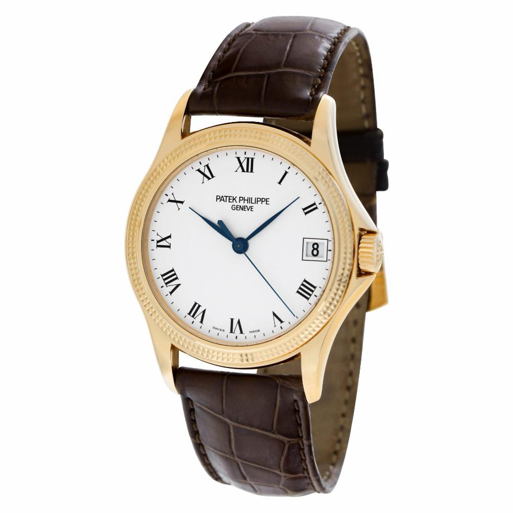 Patek Philippe Calatrava in 18k rose gold on brown alligator strap with 18k rose gold tang buckle. Auto w/ sweep seconds and date. 37 mm case size. With papers. Ref 5117R-001. Circa 2002. Fine Pre-owned Patek Philippe Watch. Certified preowned Dress