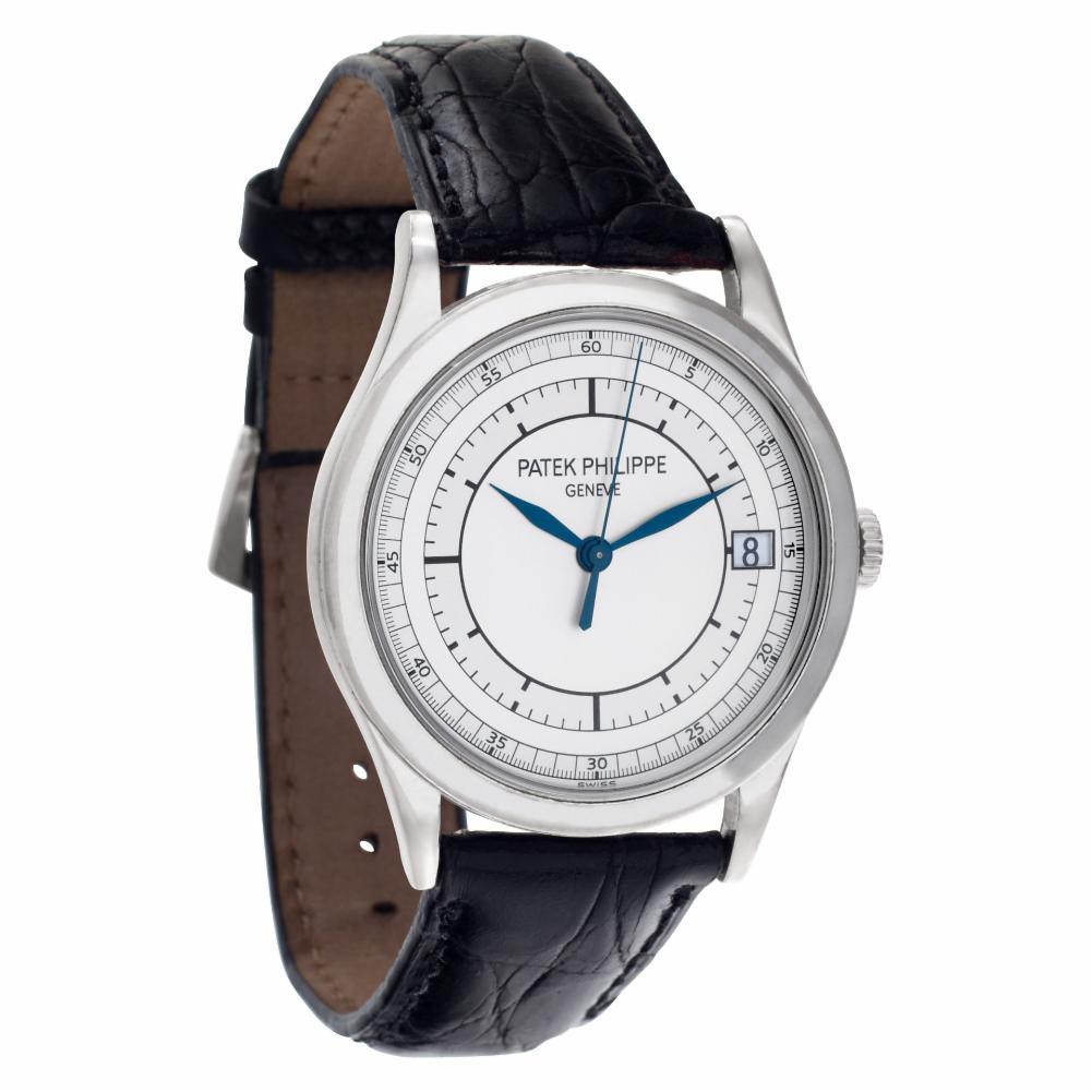 Patek Philippe Calatrava 5296 18 Karat White Gold Silver Dial Automatic Watch In Excellent Condition In Miami, FL