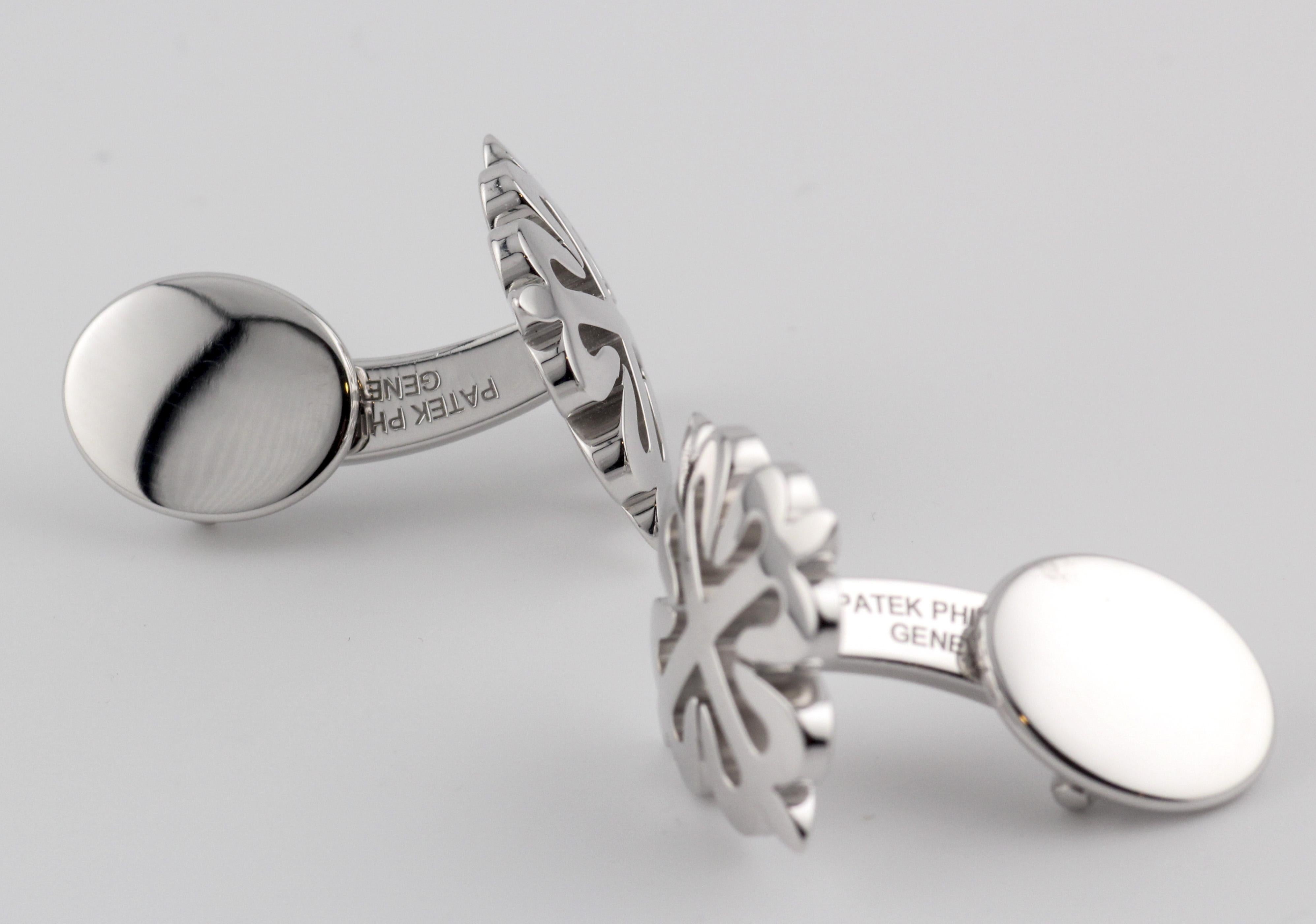Patek Philippe Calatrava Cross 18K White Gold Cufflinks  In Excellent Condition In Bellmore, NY
