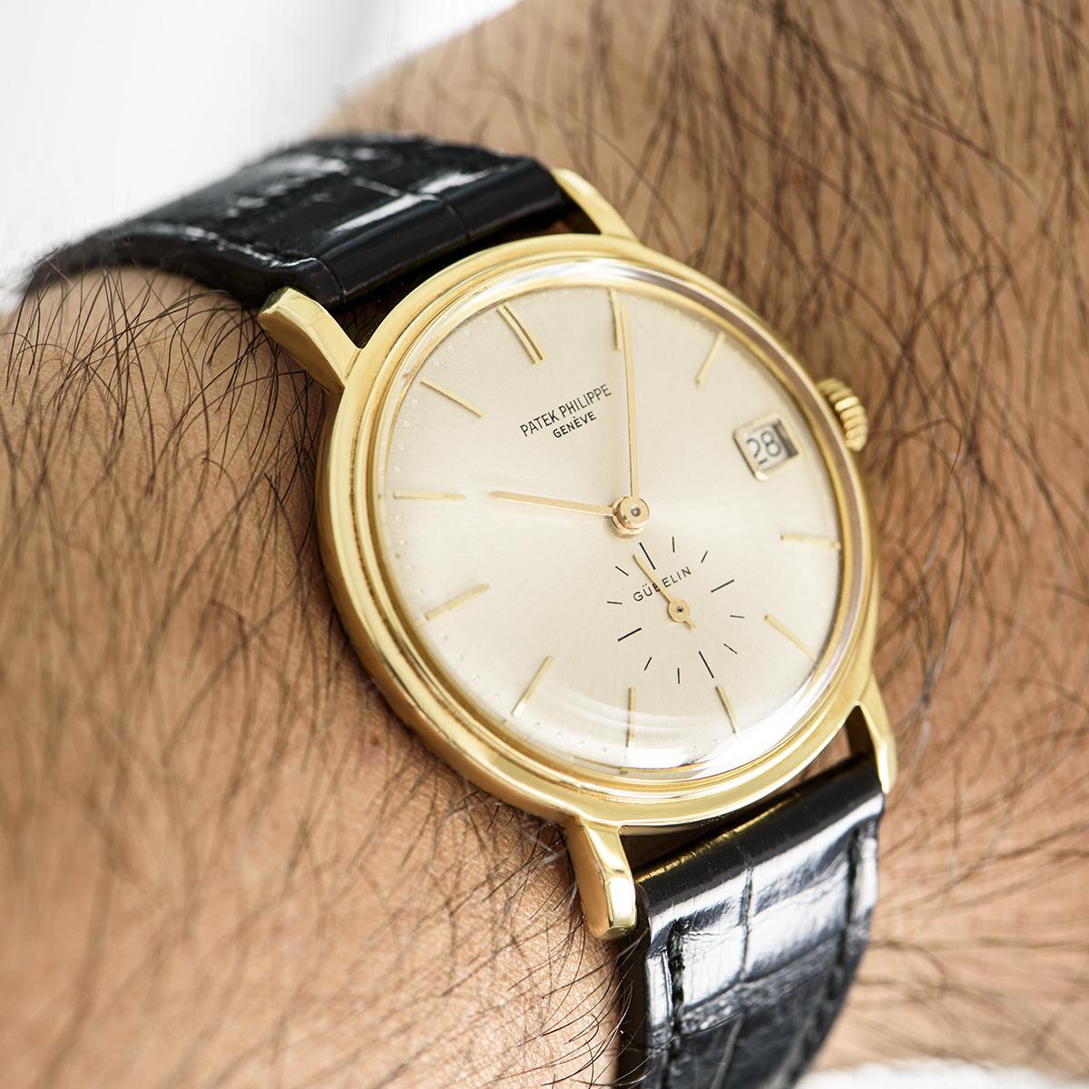 Patek Philippe Calatrava Double Name Gubelin Yellow Gold 3445 Watch In Excellent Condition In London, GB
