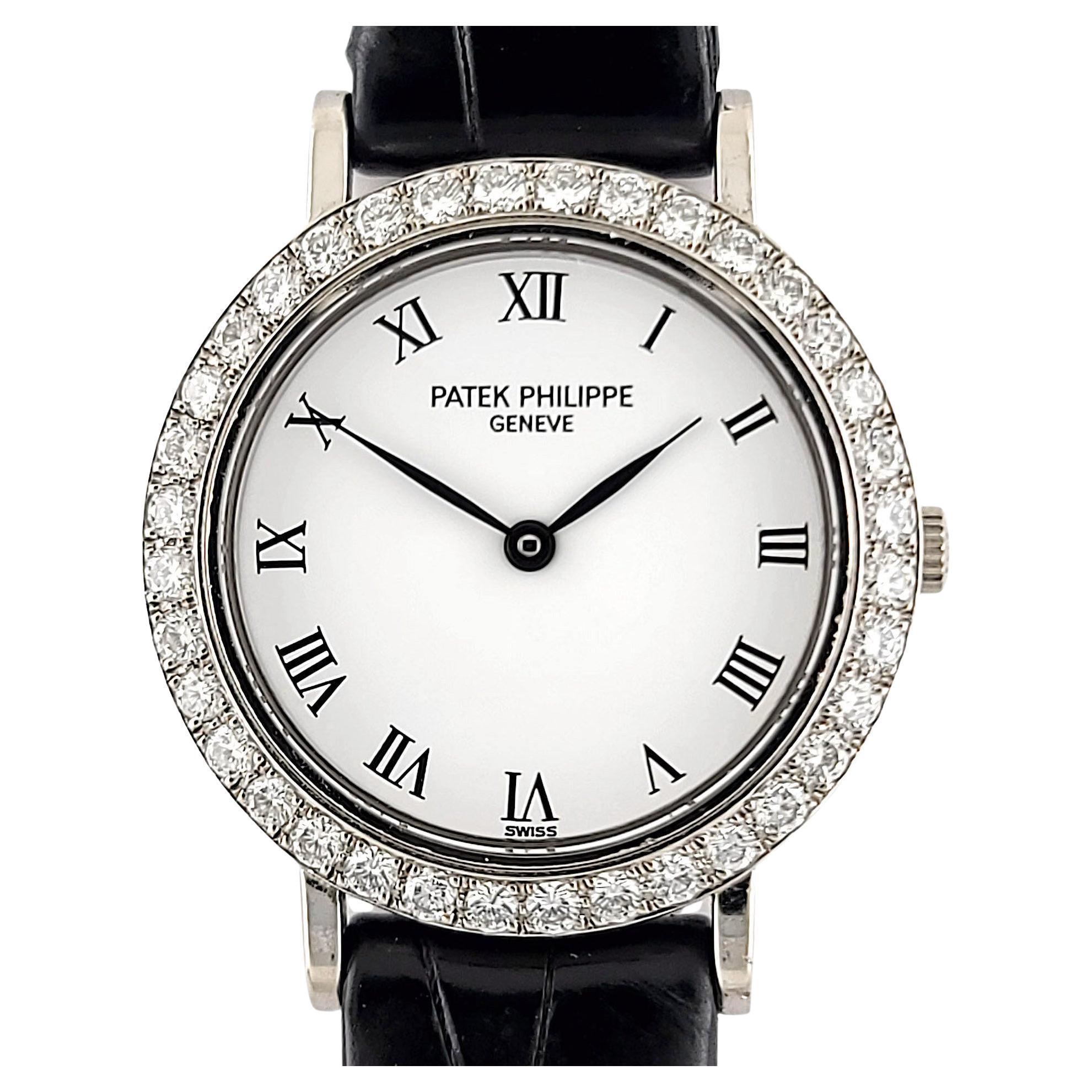 Patek Philippe Calatrava Full Set with 36 Diamonds Lady 4820 18k White Gold For Sale