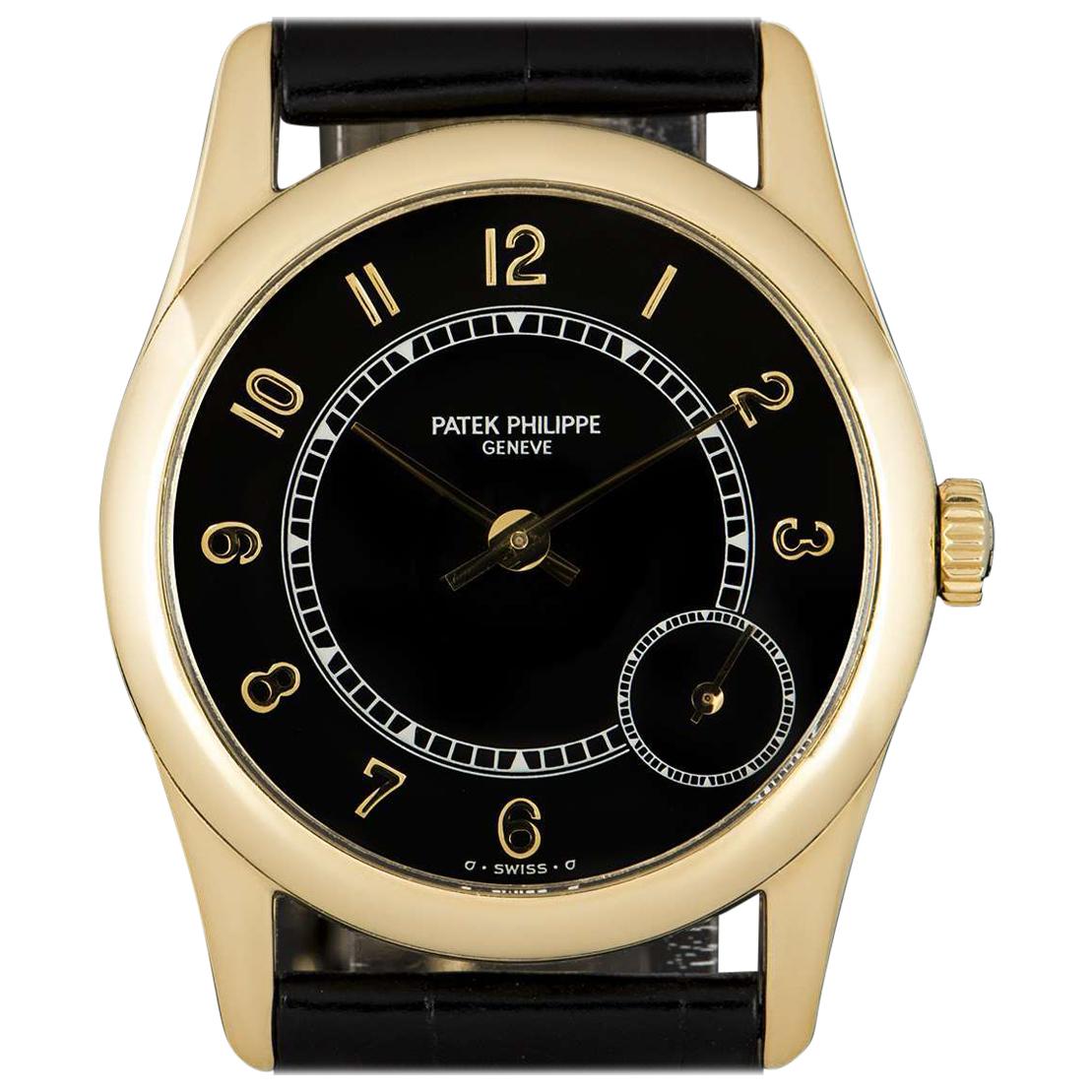 Patek Philippe Calatrava Gents Yellow Gold Black Dial 5000J Automatic Watch