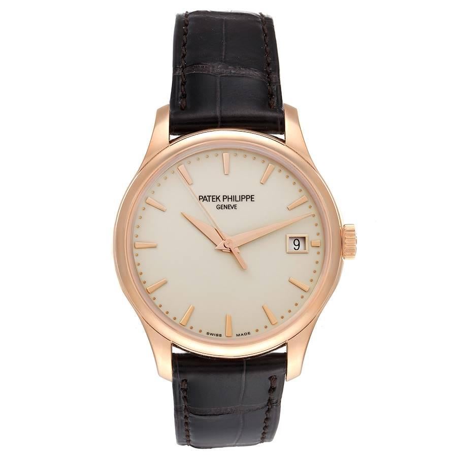 Patek Philippe Calatrava Hunter Case 18k Rose Gold Mens Watch 5227. Automatic self-winding movement, caliber 315/190 movement that's rhodium plated with fausses cotes embellishment. It's constructed with 29 jewels, a shock absorber mechanism, and a
