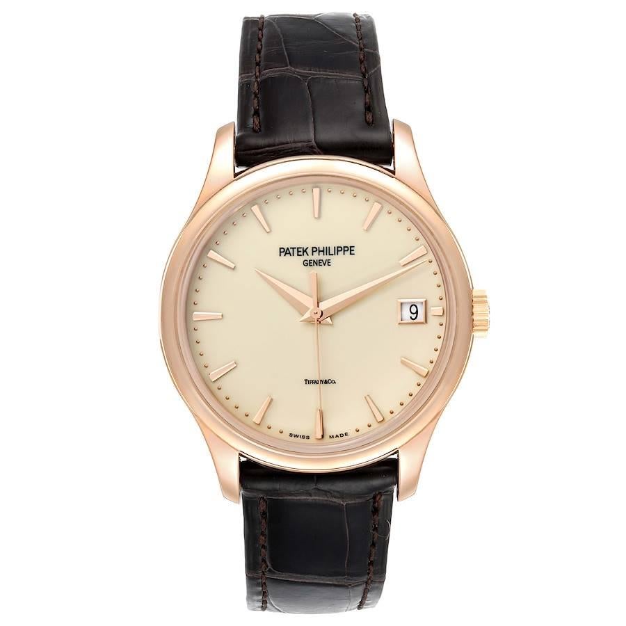 Patek Philippe Calatrava Hunter Case Rose Gold Mens Watch 5227 Box Papers. Automatic self-winding movement, caliber 315/190 movement that's rhodium plated with fausses cotes embellishment. It's constructed with 29 jewels, a shock absorber mechanism,