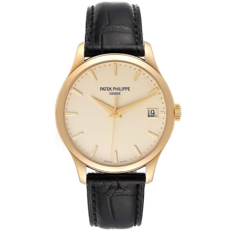 Patek Philippe Calatrava Hunter Case Yellow Gold Mens Watch 5227. Automatic self-winding movement, caliber 315/190 movement that's rhodium plated with fausses cotes embellishment. It's constructed with 29 jewels, a shock absorber mechanism, and a