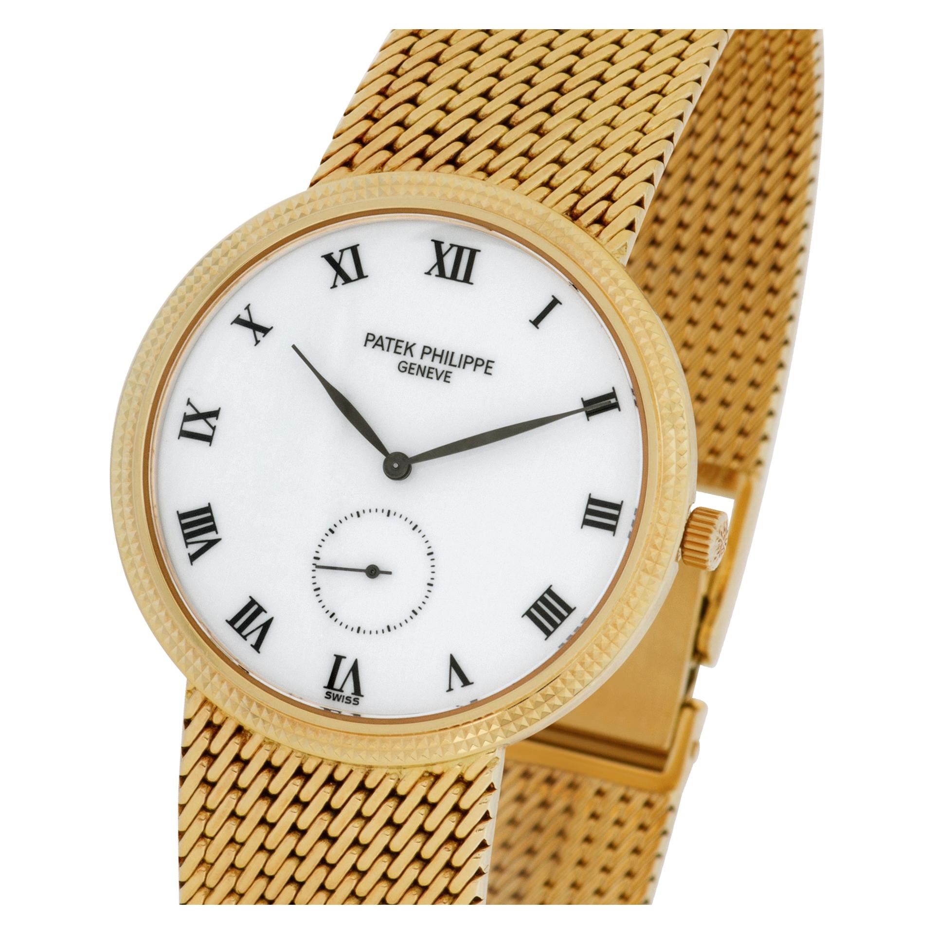 Geschätzter Verkaufspreis: $19.500 IHR PREIS: $18.000::00

Patek Philippe Calatrava in 18k Gelbgold mit Hobnail-Lünette. Manuell mit Untersekunden. 33 mm Gehäusegröße. Passt für 7::25 Zoll Handgelenk. Mit Archivunterlagen. Ref. 3919/5. Circa 2001