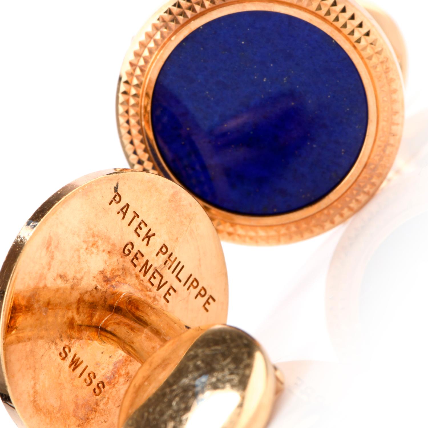 Patek Philippe Calatrava Lapis Lazuli 18 Karat Cufflinks In Excellent Condition In Miami, FL