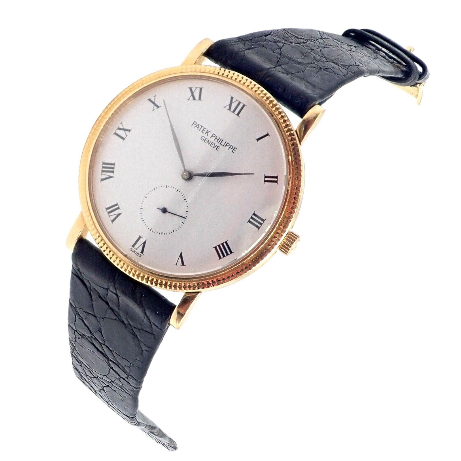 Women's or Men's Patek Philippe Calatrava Manual Wind Roman Dial Yellow Gold Watch For Sale