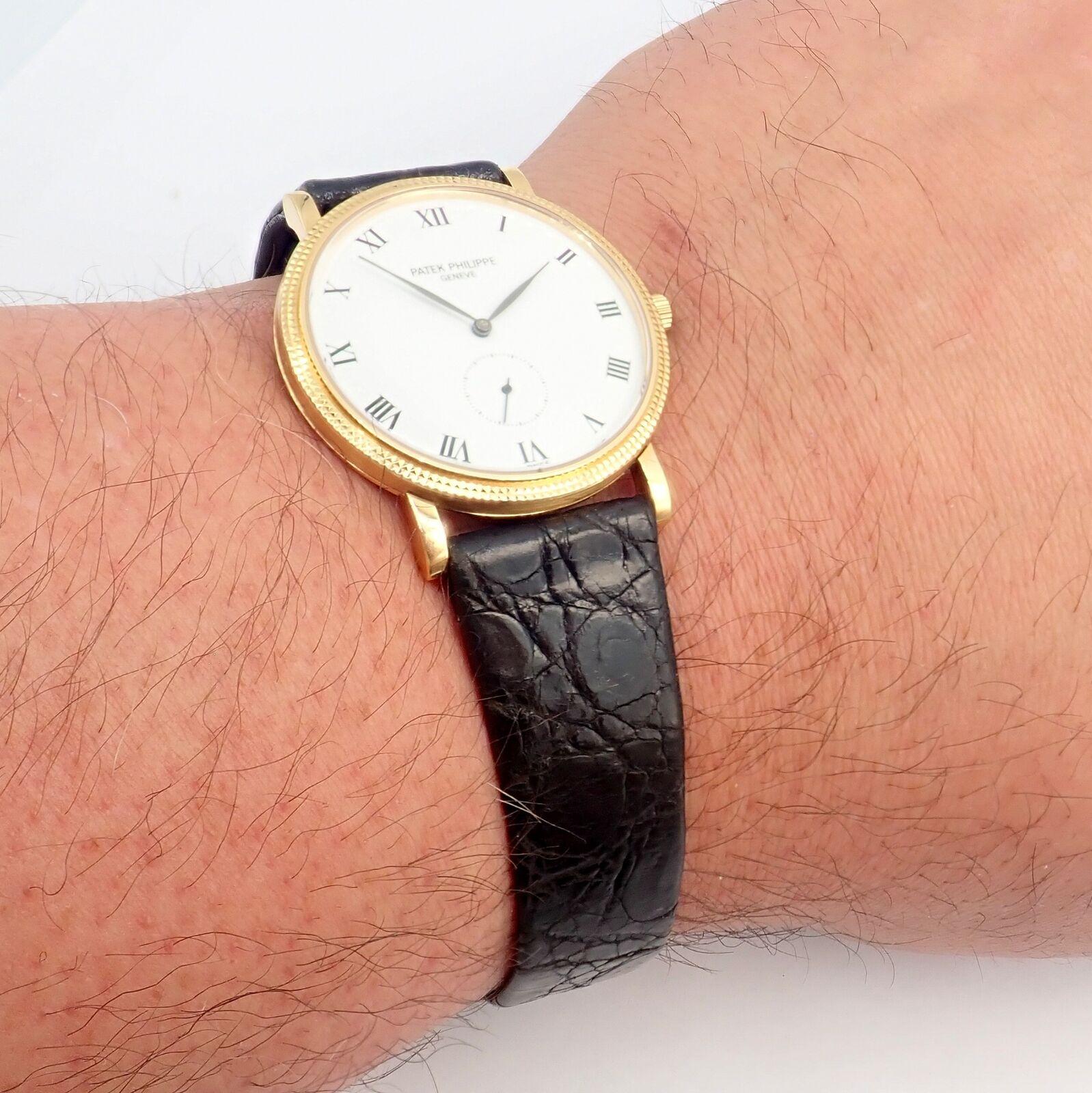 Patek Philippe Calatrava Manual Wind Roman Dial Yellow Gold Watch For Sale 5