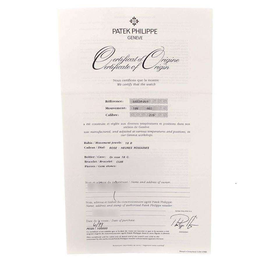 Patek Philippe Calatrava Officier Rose Gold Men's Watch 5022 Box Papers For Sale 5
