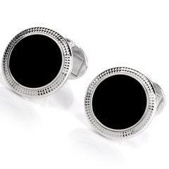 Patek Philippe Calatrava Onyx 18 Karat White Gold Circular Men's Cufflinks