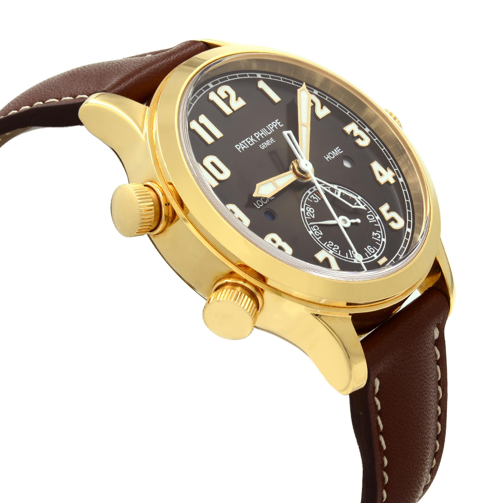 Men's Patek Philippe Calatrava Pilot Travel Time 18K Rose Gold Automatic Watch 7234R