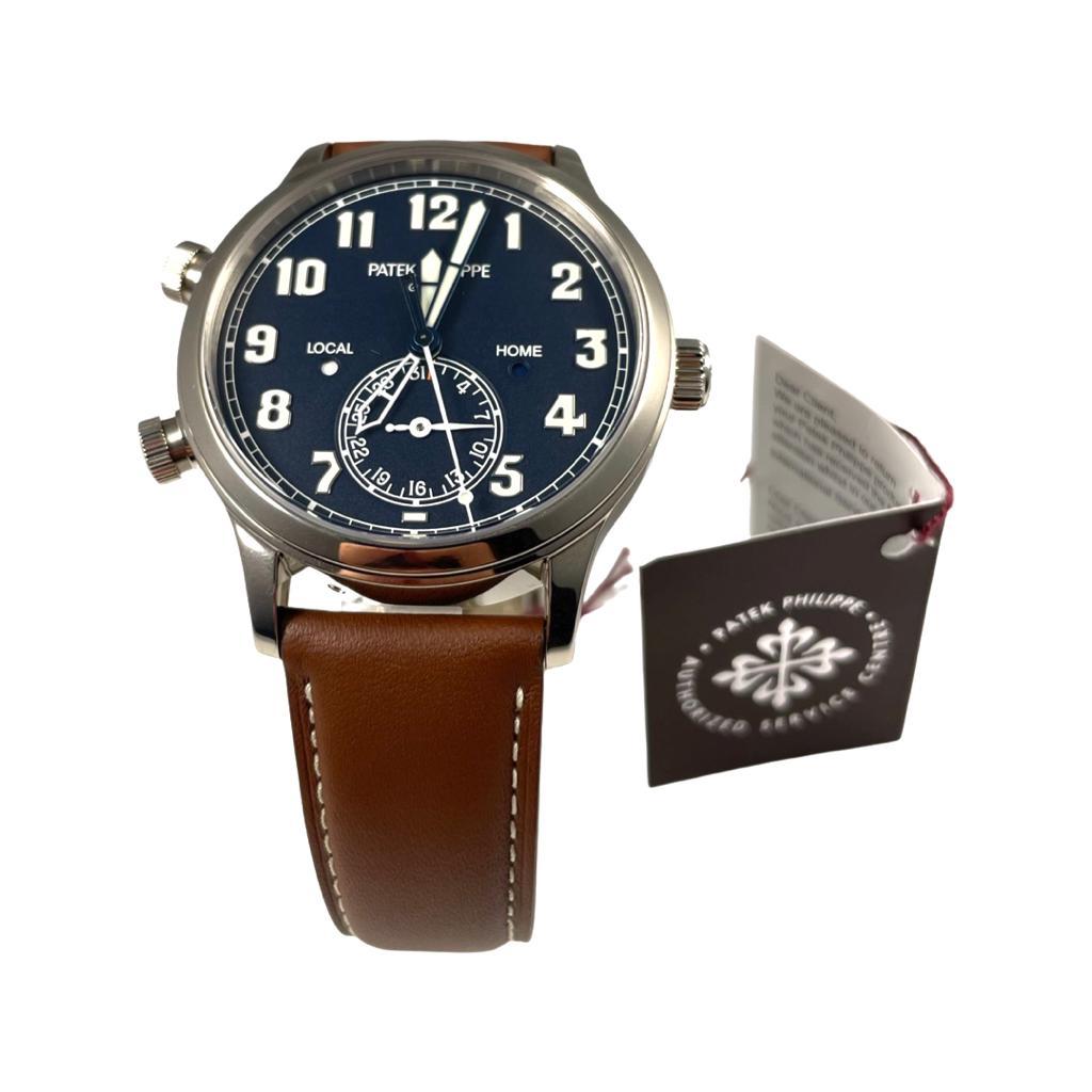 Men's Patek Philippe Calatrava Pilot Travel Time 5524G-001 White Gold Blue Dial