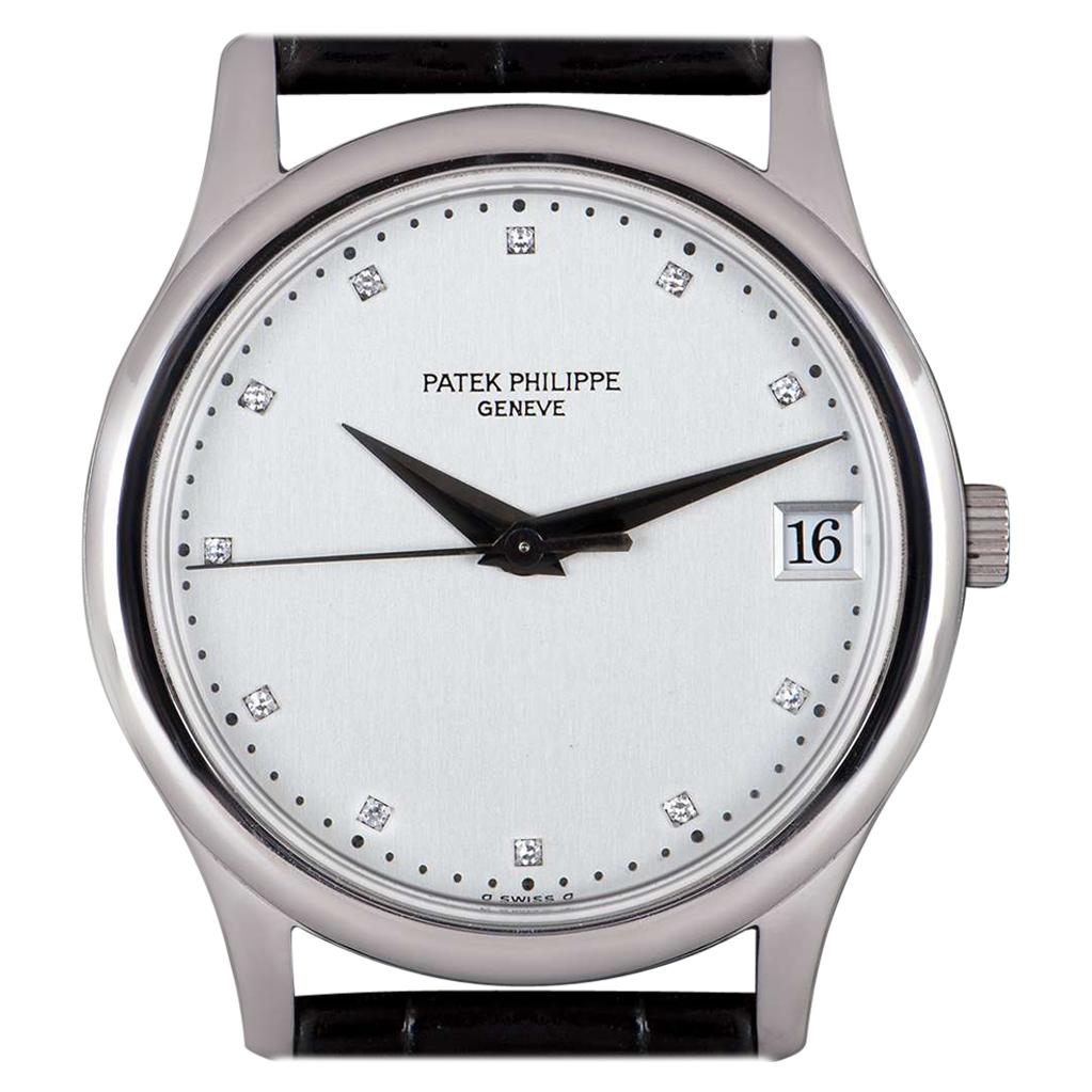 Patek Philippe Calatrava Platinum Rare Silver Diamond Dial 3998P Automatic Watch