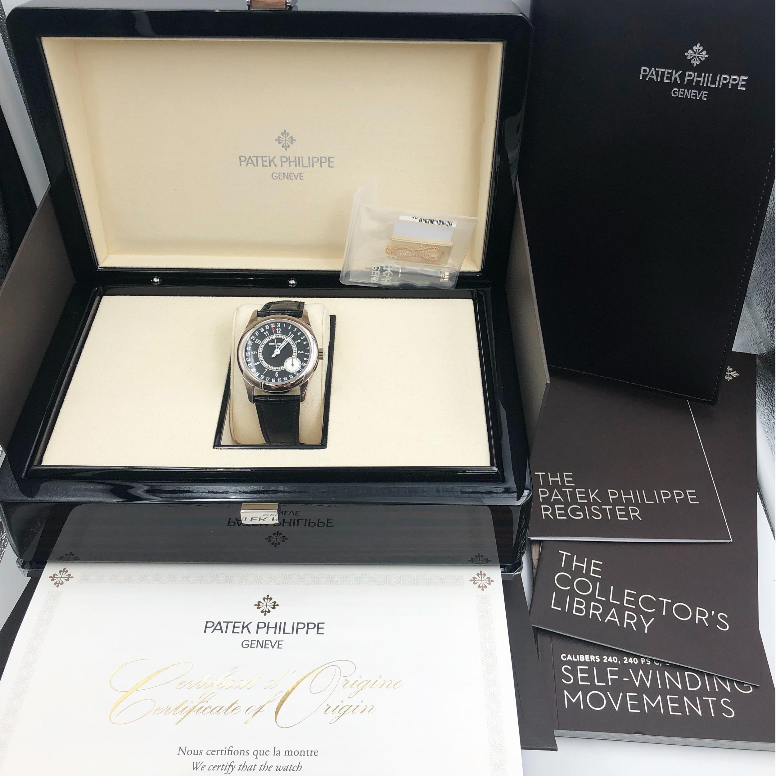 Patek Philippe Calatrava Pointer Date White Gold Automatic Men’s Watch 6006G-001 In New Condition In New York, NY