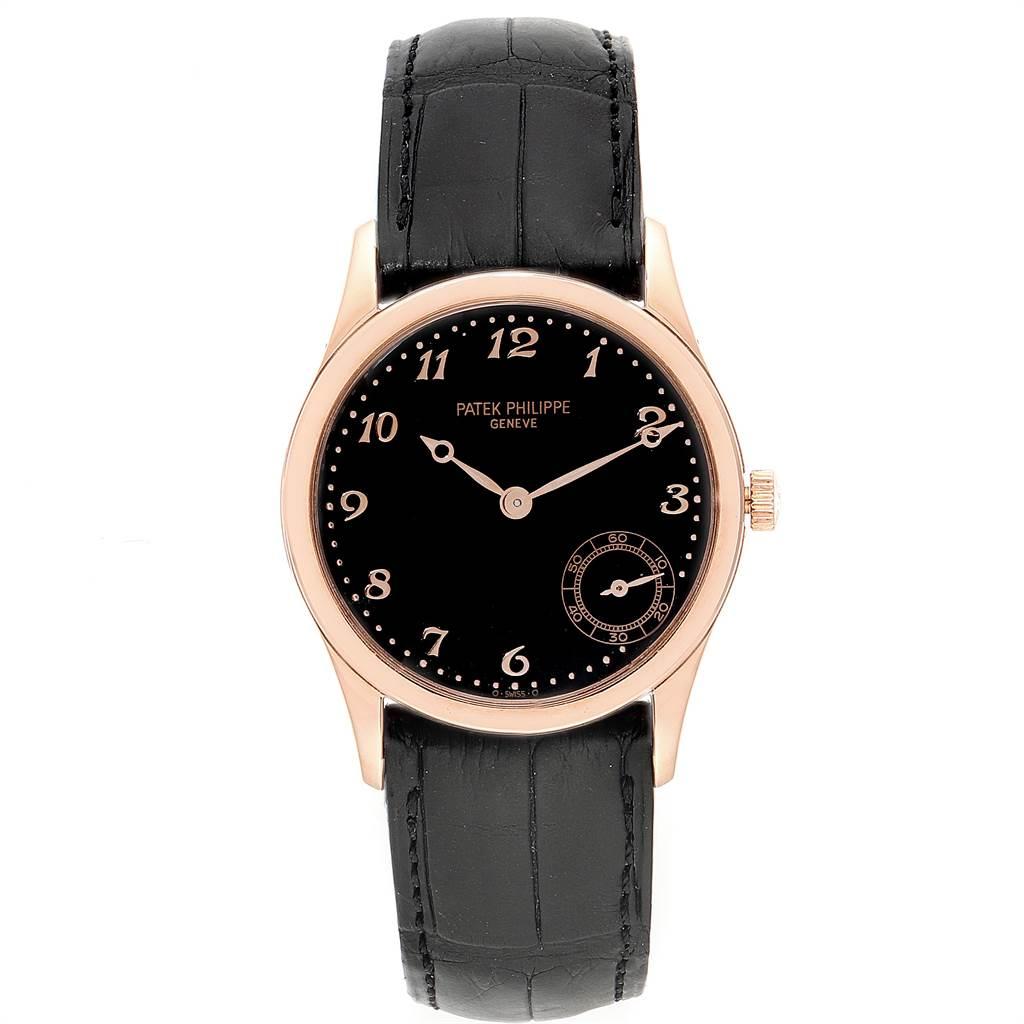 Patek Philippe Calatrava Rose Gold Black Dial Automatic Watch 5026R In Good Condition In Atlanta, GA