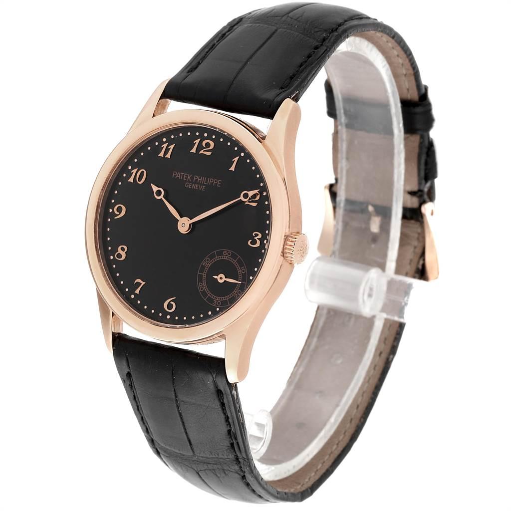 Men's Patek Philippe Calatrava Rose Gold Black Dial Automatic Watch 5026R