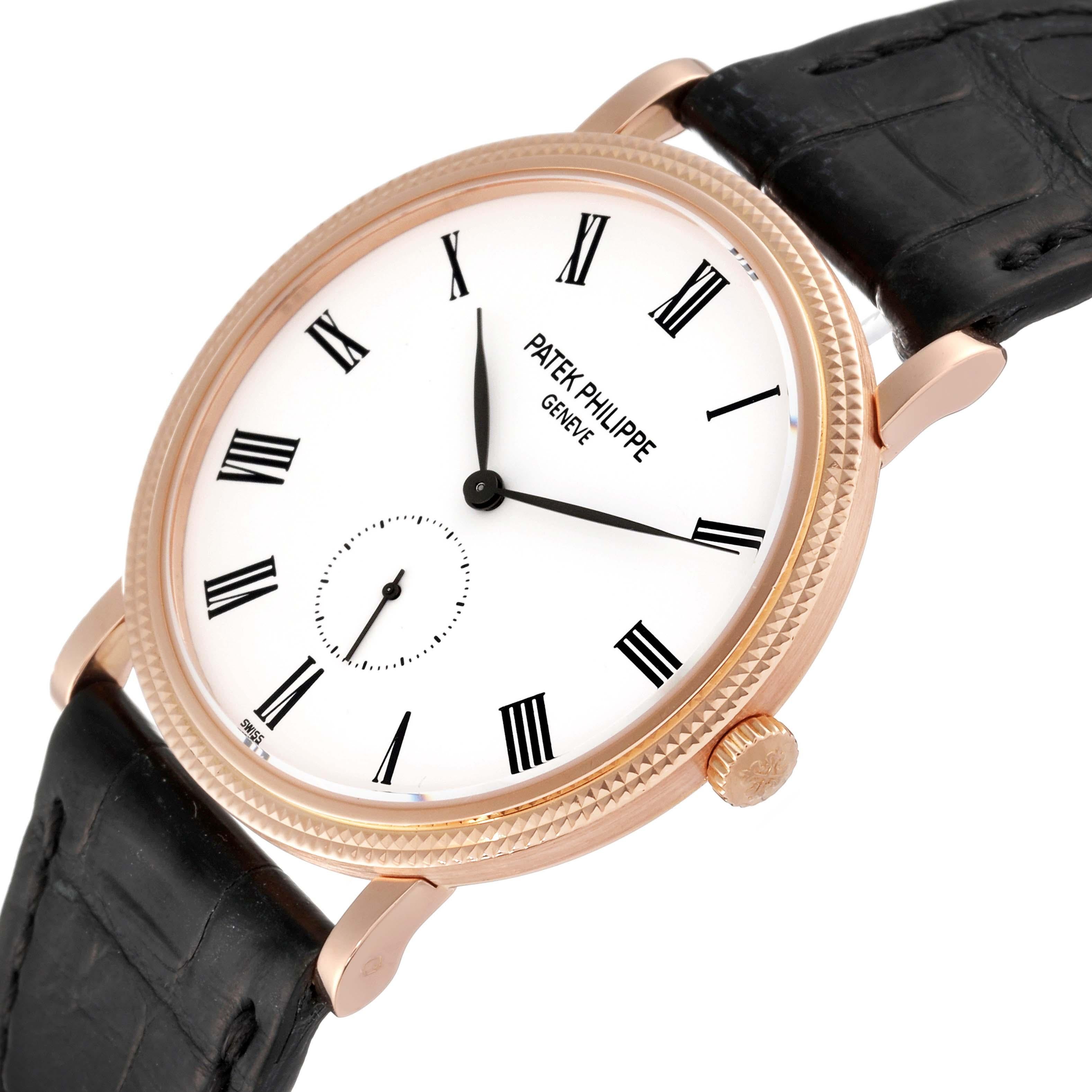 De los hombres Reloj Patek Philippe Calatrava de oro rosa y correa negra para caballero 5119