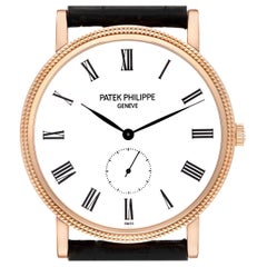Patek Philippe Calatrava Rose Gold Black Strap Mens Watch 5119