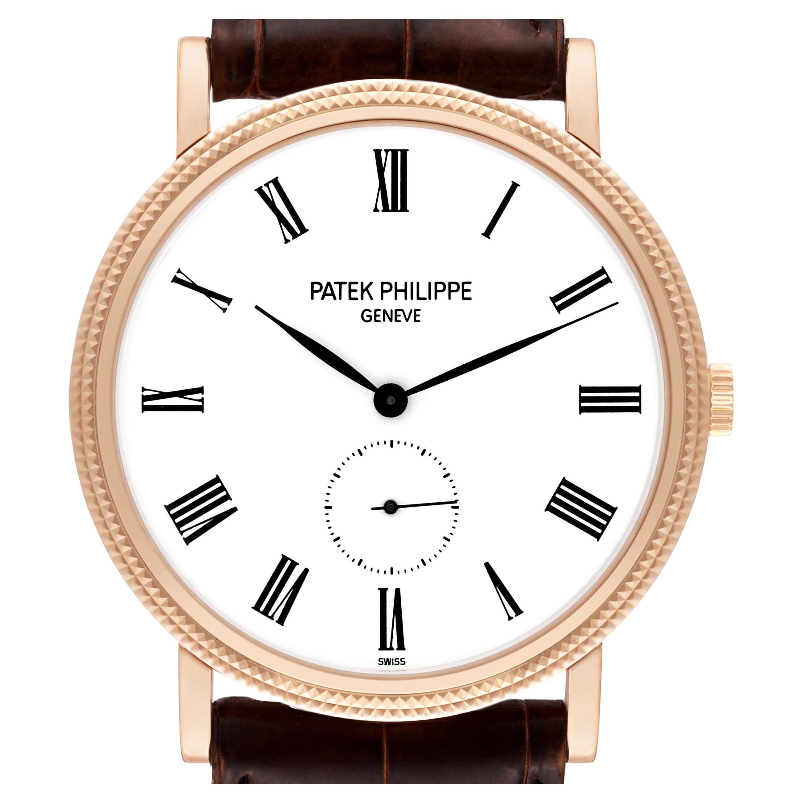 Herrenuhr von Patek Philippe Calatrava aus Roségold mit schwarzem Riemen 5119