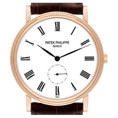 Patek Philippe Calatrava Rose Gold Black Strap Mens Watch 5119