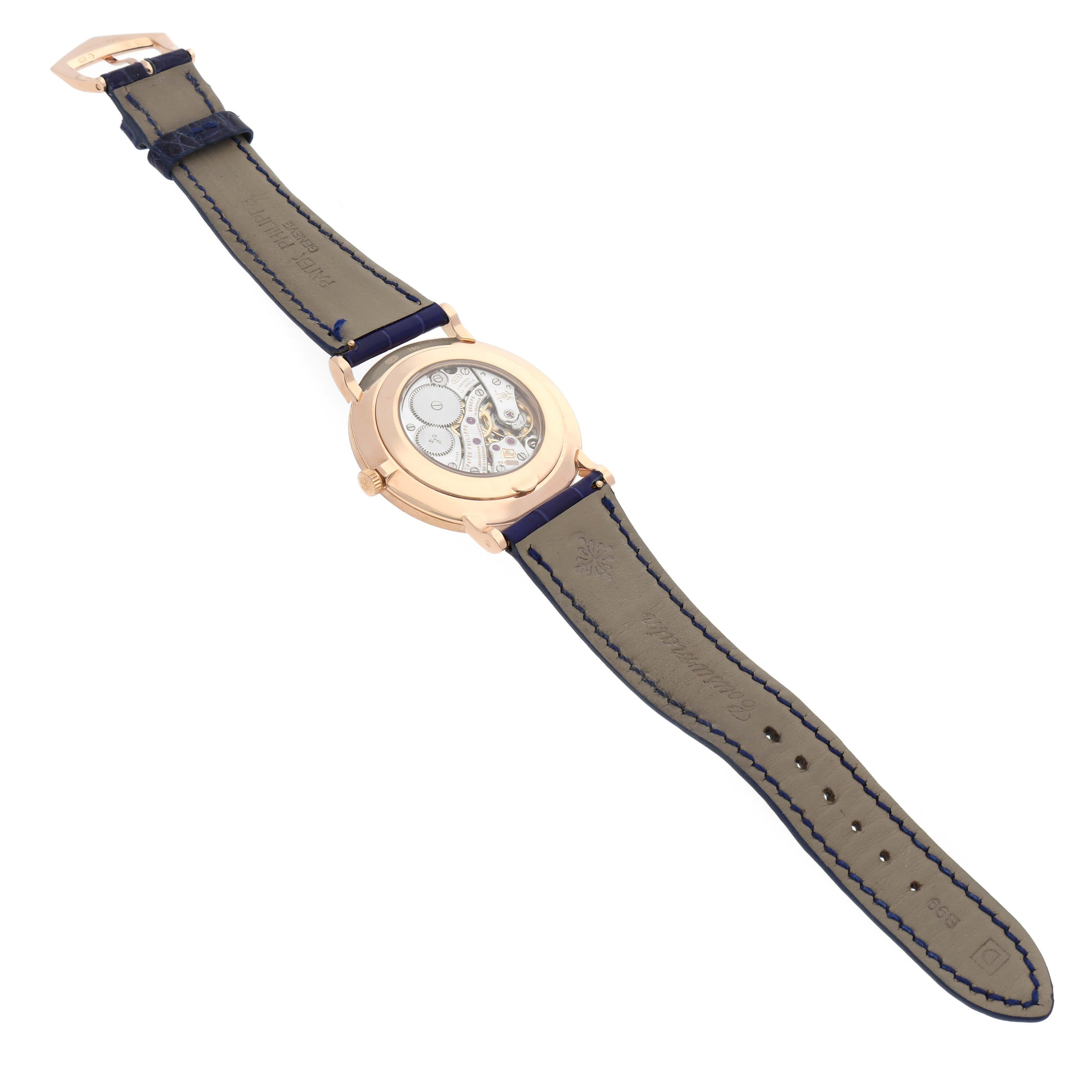 Patek Philippe Calatrava Rose Gold Blue Strap Mens Watch 5119 7