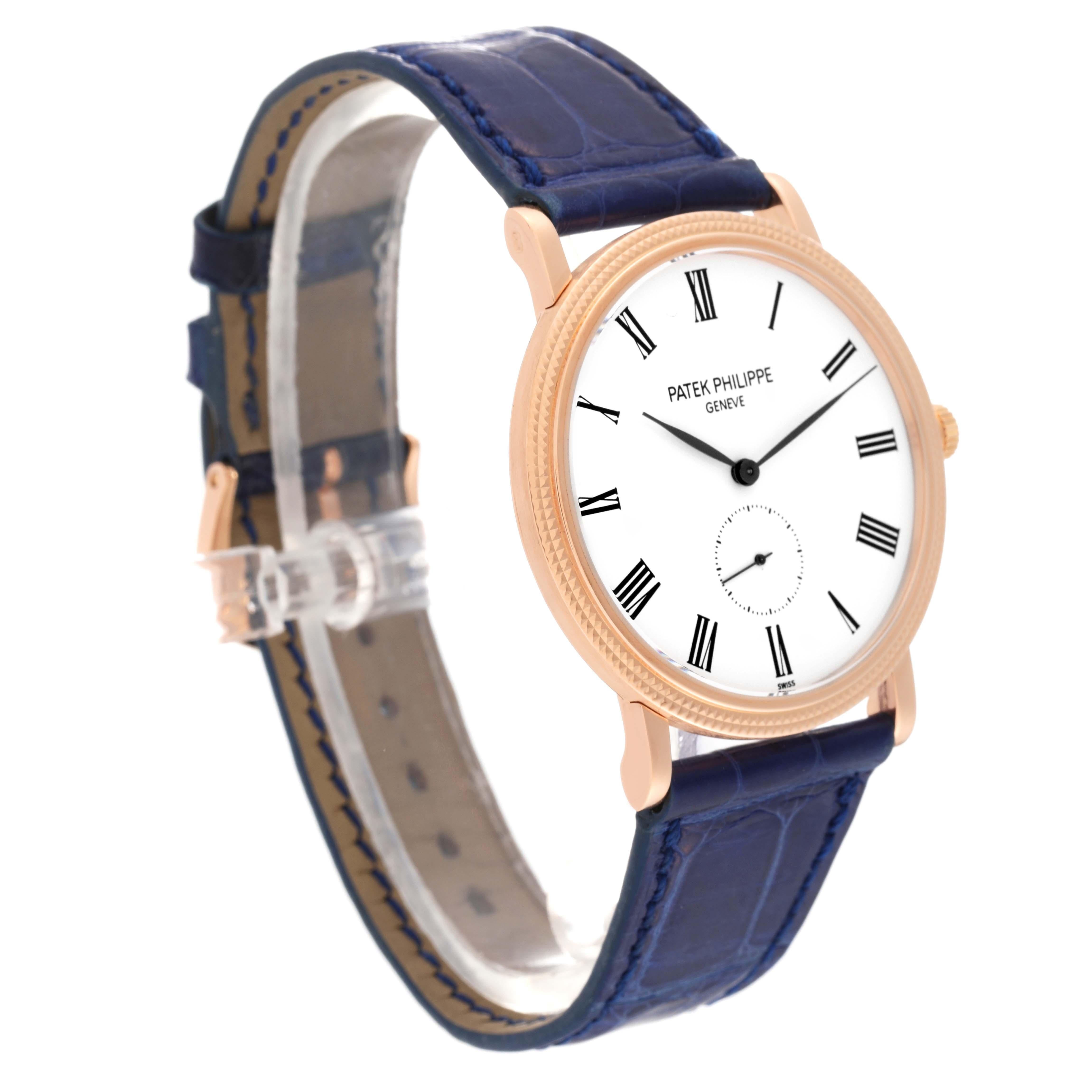 Patek Philippe Calatrava Rose Gold Blue Strap Mens Watch 5119 1