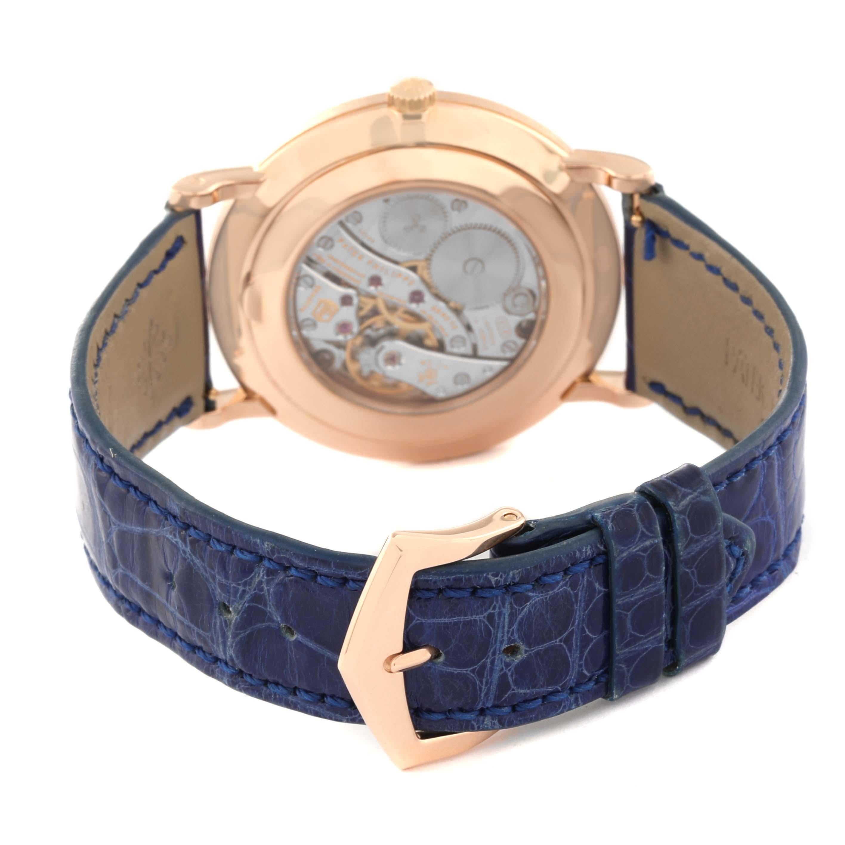 Patek Philippe Calatrava Rose Gold Blue Strap Mens Watch 5119 2