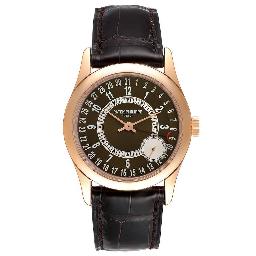 Patek Philippe Calatrava Rose Gold Brown Dial Mens Watch 6000 Box Papers. Automatic self-winding movement with gold micro-rotor, adjusted to heat, cold, isochronism and 5 positions, Seal of Geneva. 18k rose gold case 37.0 mm in diameter. Transparent
