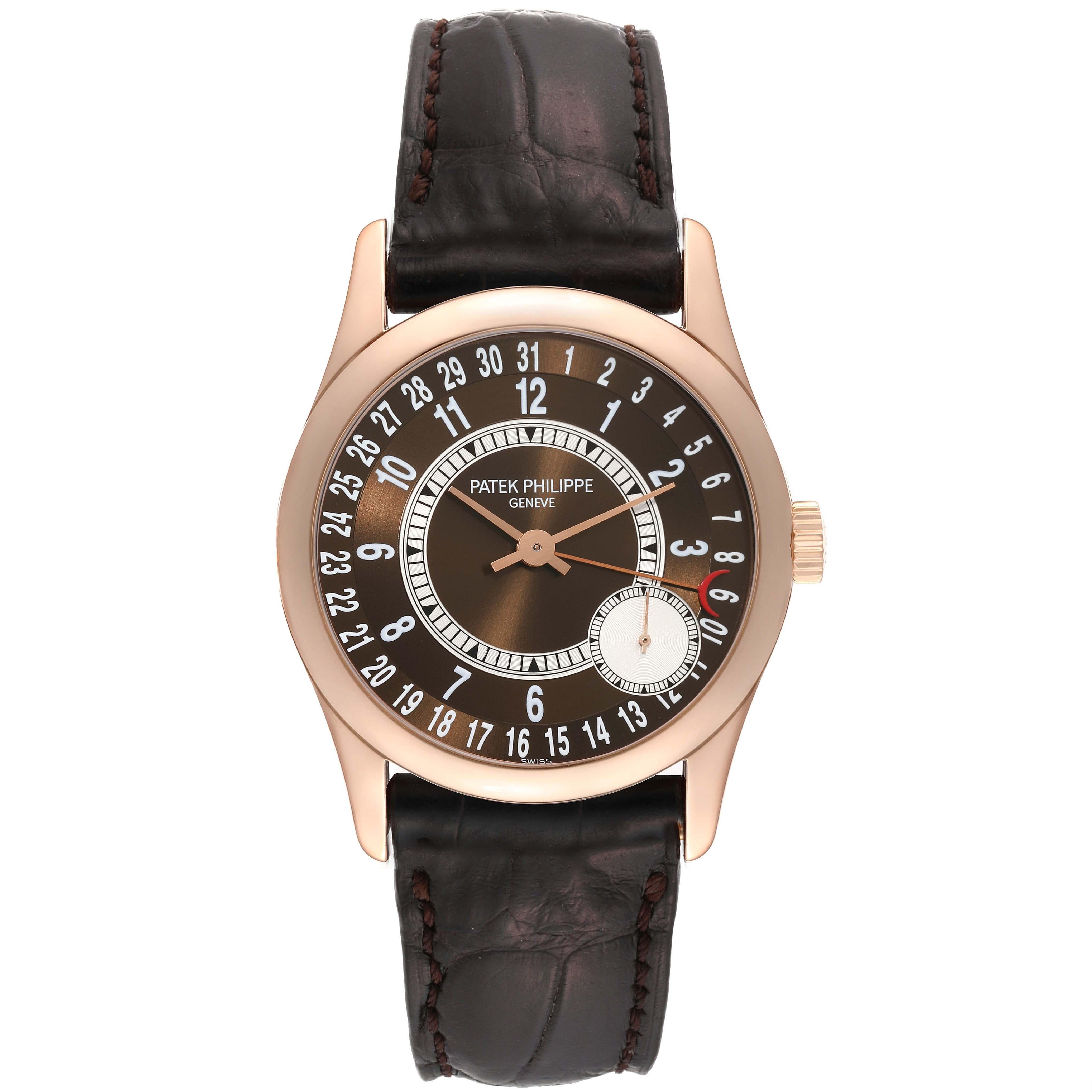 Patek Philippe Calatrava Rose Gold Brown Dial Mens Watch 6000R Box Papers In Excellent Condition In Atlanta, GA