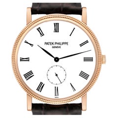 Patek Philippe Calatrava Rose Gold Brown Strap Mens Watch 5119