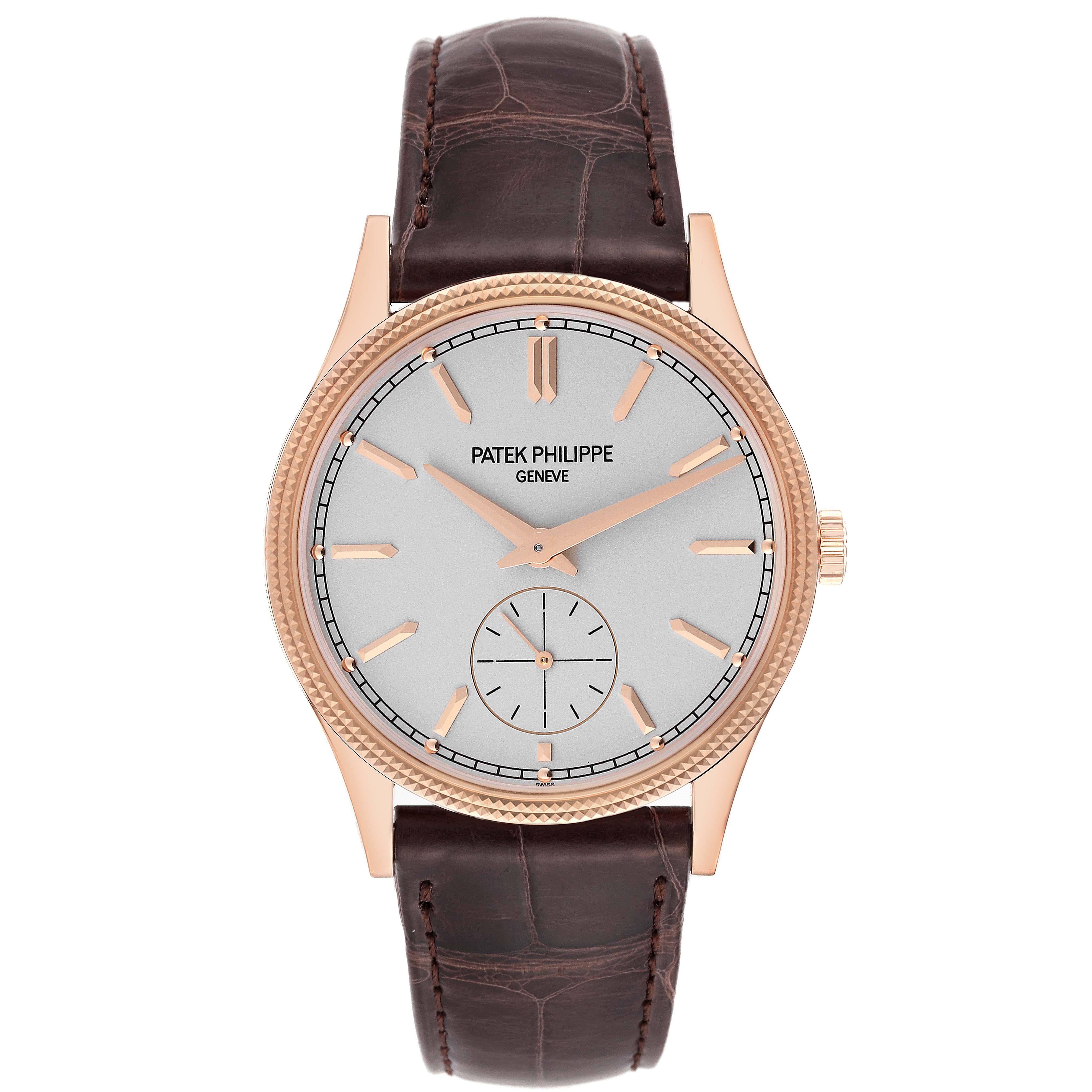 Patek Philippe Calatrava Rose Gold Brown Strap Mens Watch 6119 Box Papers For Sale 1