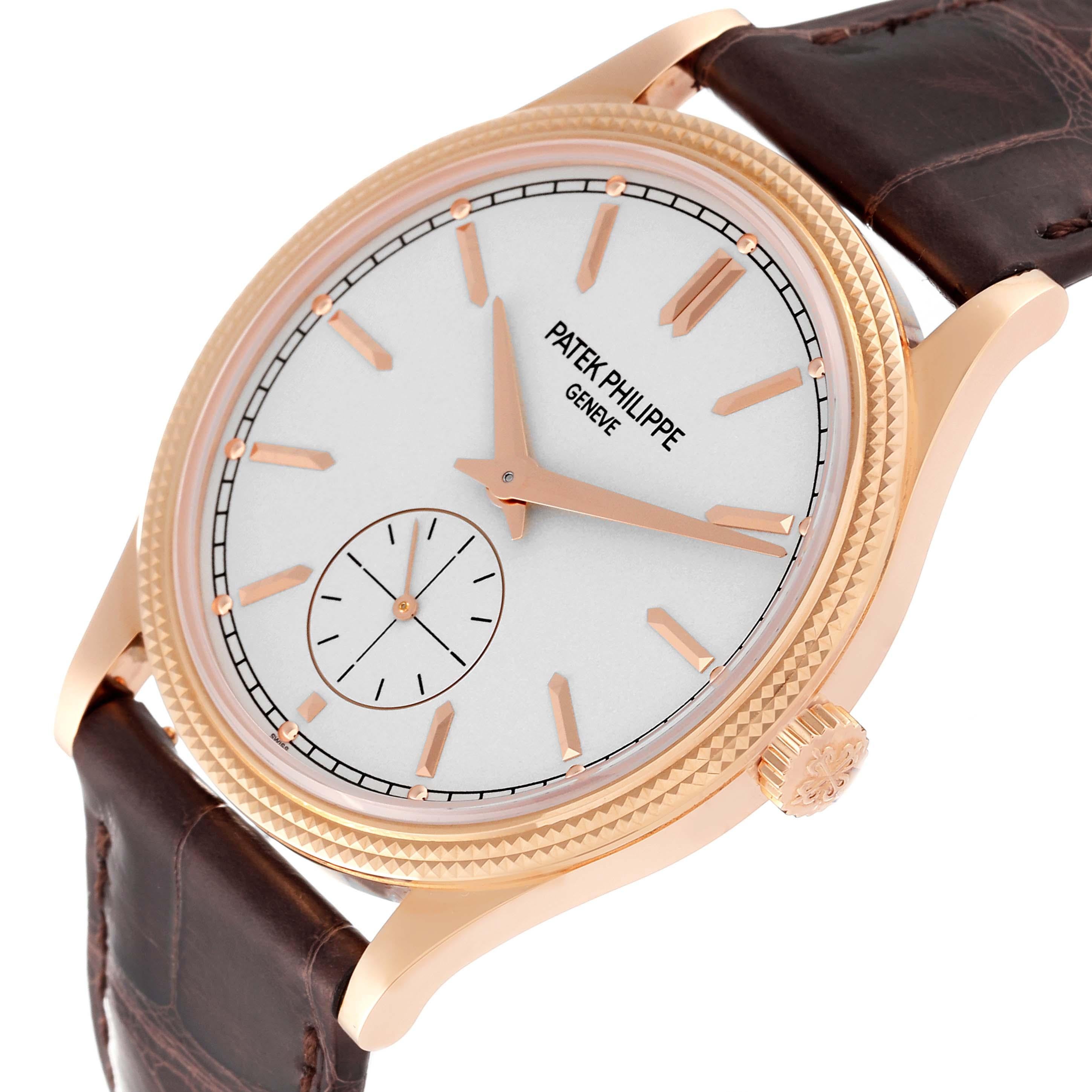 Patek Philippe Calatrava Rose Gold Brown Strap Mens Watch 6119 Box Papers For Sale 2