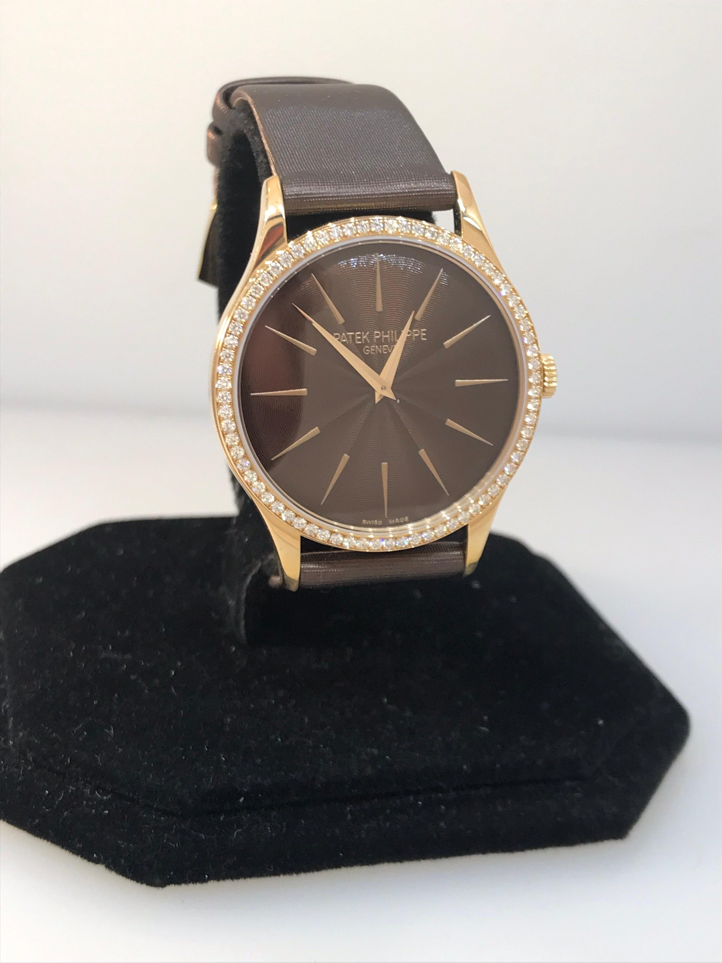 Patek Philippe Calatrava Rose Gold Diamond Bezel Brown Dial Ladies Watch 4897R For Sale 1