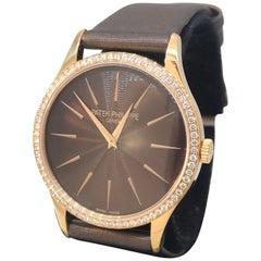 Patek Philippe Calatrava Rose Gold Diamond Bezel Brown Dial Ladies Watch 4897R